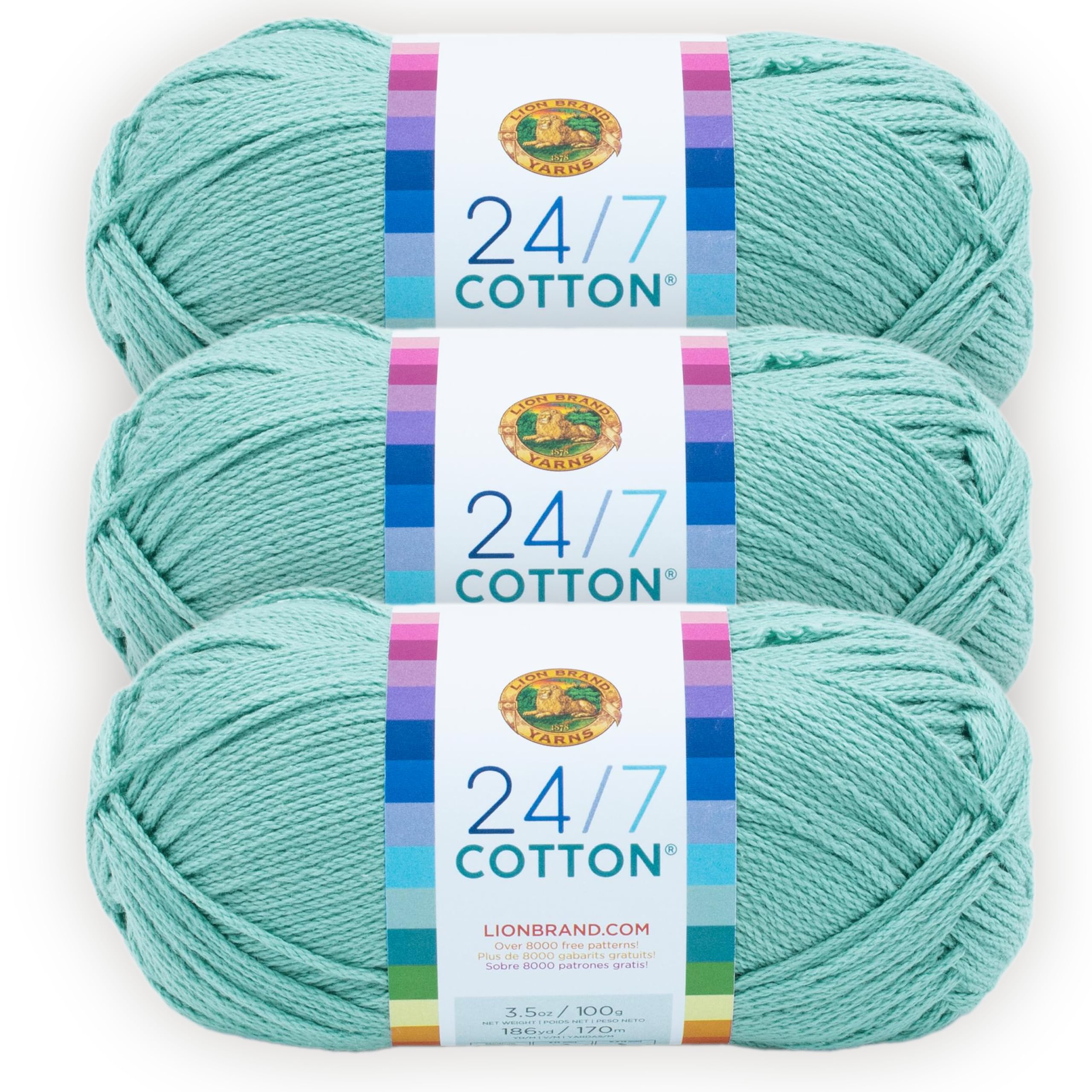 Lion Brand 24/7 Cotton Yarn, Yarn for Knitting, Crocheting, and Crafts, Succulent, Pack of 3 — image 1