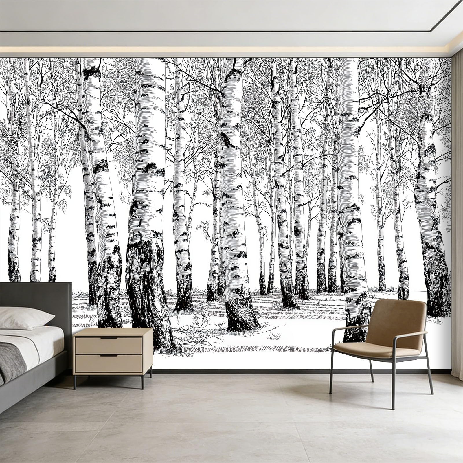 Panoramiczna tapeta do szkicowania, lasu, brzozy, 350 x 256 cm, fototapeta, tapeta do sypialni, salonu, tło telewizyjne, plakat, fototapeta