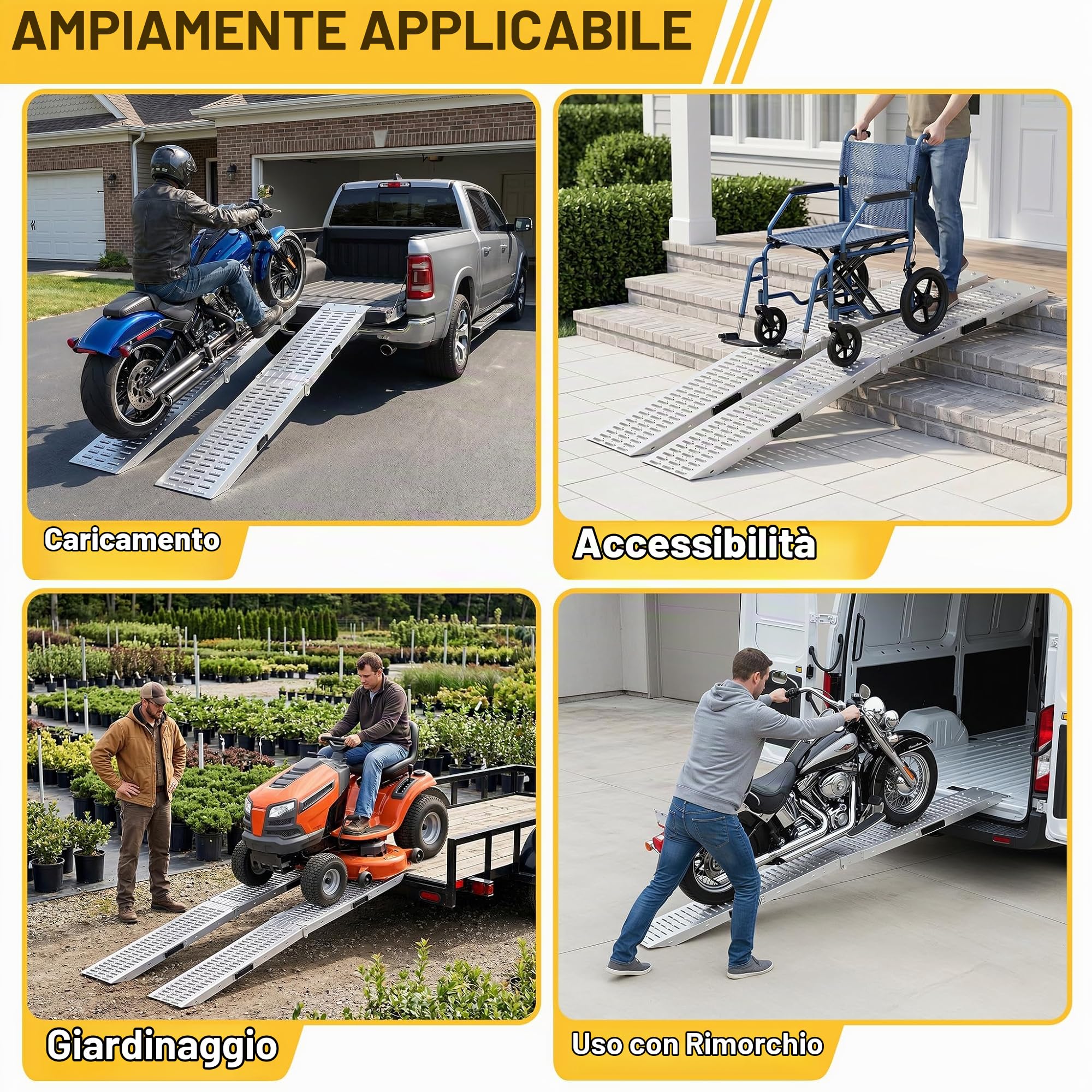 Froadp 2x Pieghevoli Rampe di Carico per Auto Coppia di Rampe con Antiscivolo Zincata Rampa di Accesso Marciapiede per Veicoli Motociclistici ATV Auto Moto Carico Massimo 400KG (180x22,5x4,5cm)