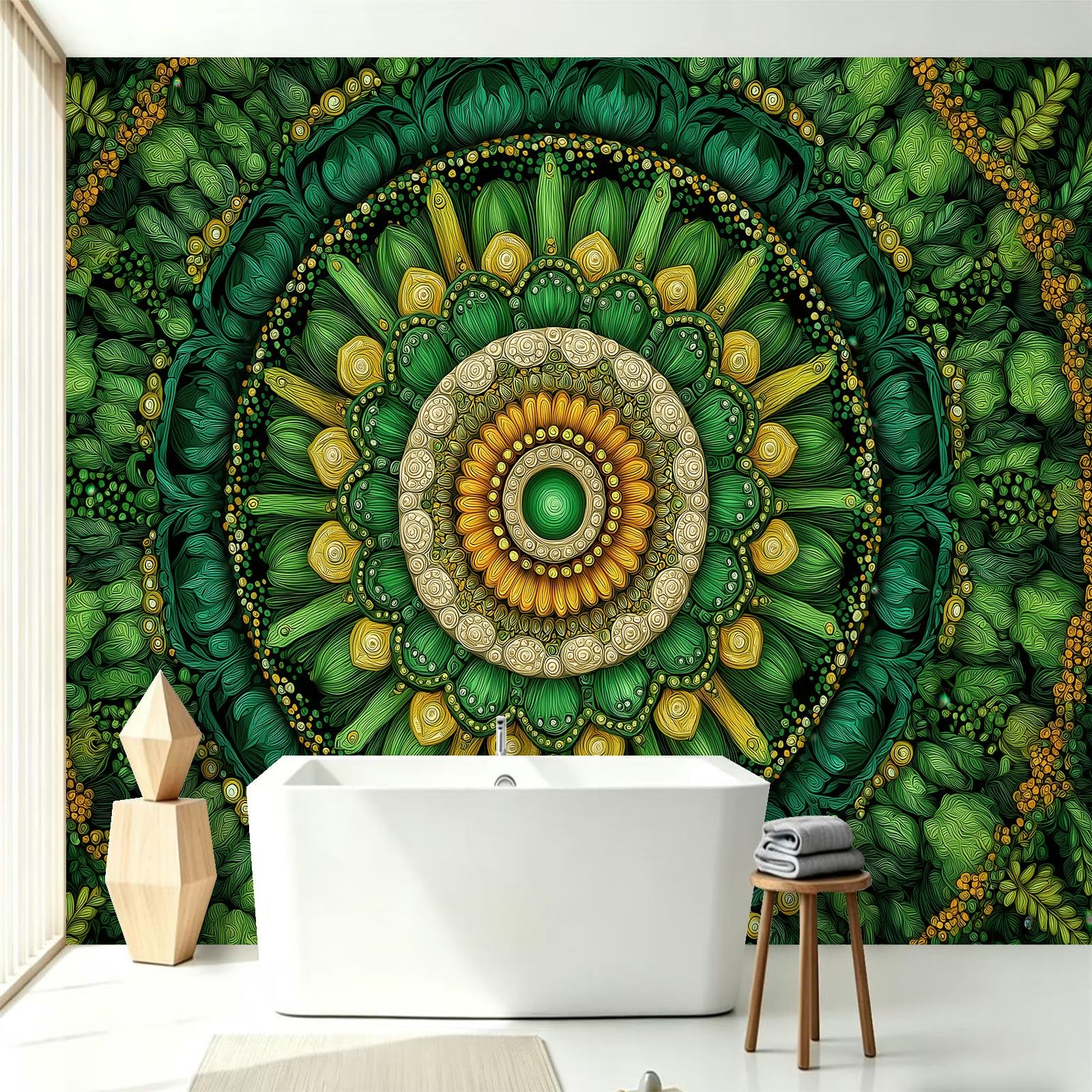 Carta da parati fotografica arte nordica fantasia astratta 250 x 175 cm verde murale murale in tessuto non tessuto carta da parati per meditazione spazio yoga studio minimalista moderno soggiorno
