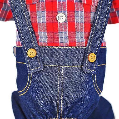 Miniatura 3 de SMALLLEE_LUCKY_STORE Ropa para mascotas, disfraz de cachorro, overol de mezclilla para perros pequeños y medianos, gatos, niños, camisa a cuadros