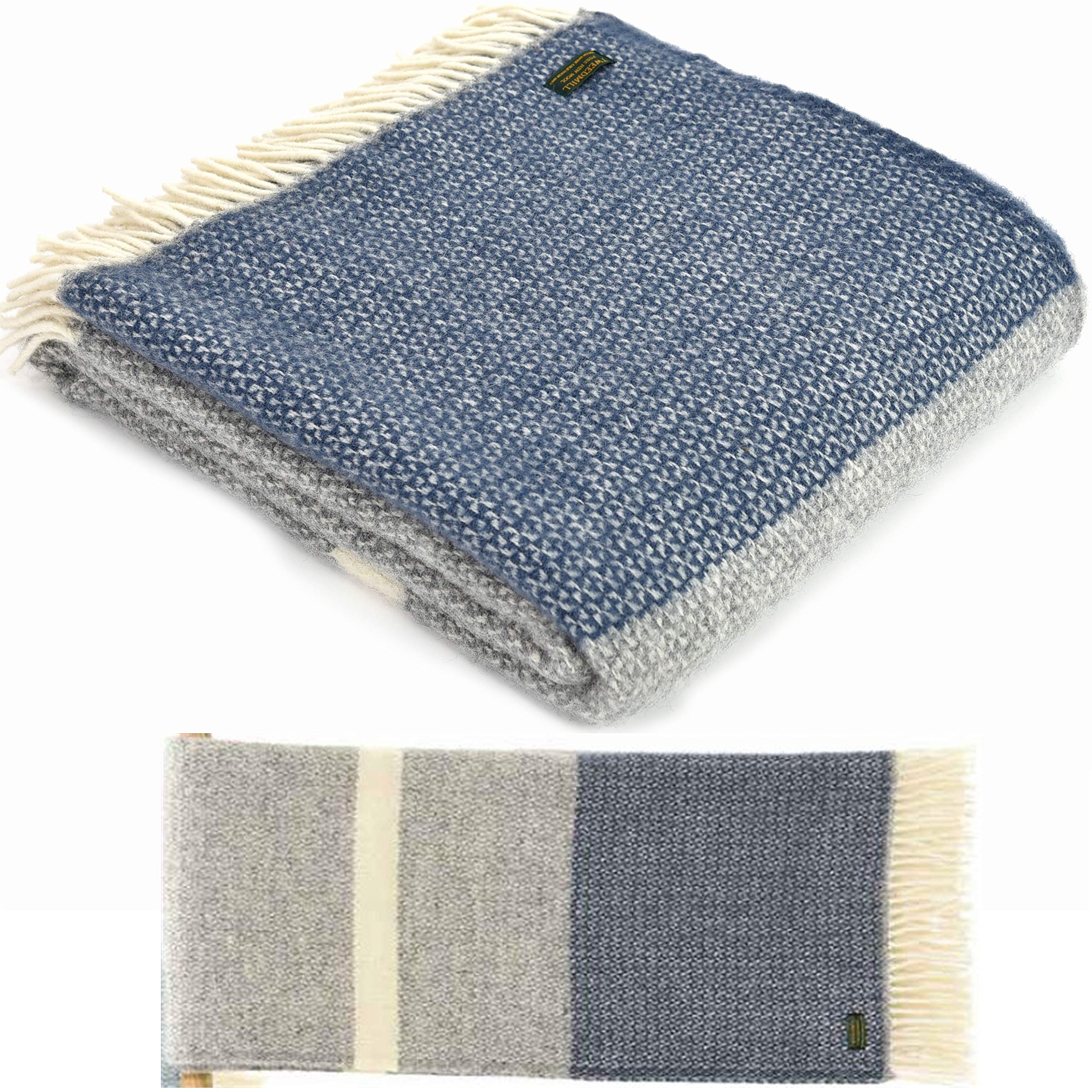 Tweedmill TextilesTweedmill Textiles Illusion Panel KNEE RUG Throw Blanket -100% Pure New Wool - BRITISH MADE - GREY & BLUE SLATE