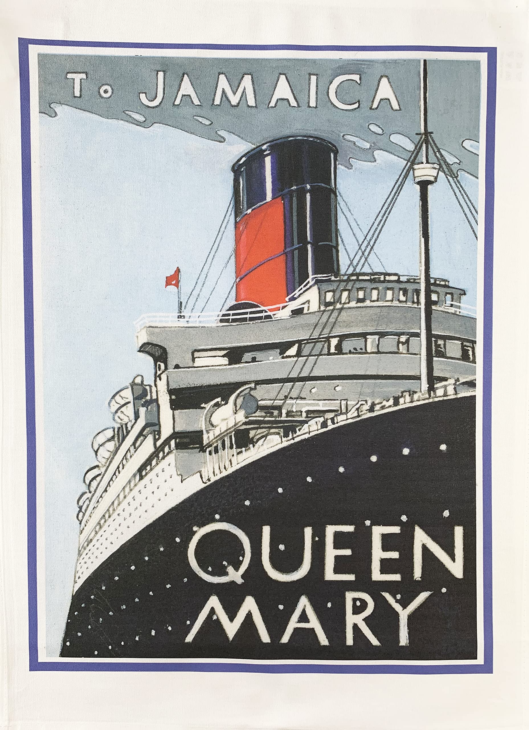 Half A Donkey White Great Ships The Queen Mary To Jamaica Large Cotton Tea Towel