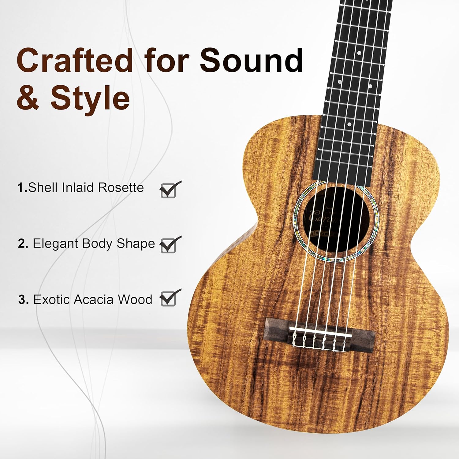 Caramel - 30" 6 String Acacia KOA Guitalele CB207G Beginner Travel Guitar Gigbag Kit