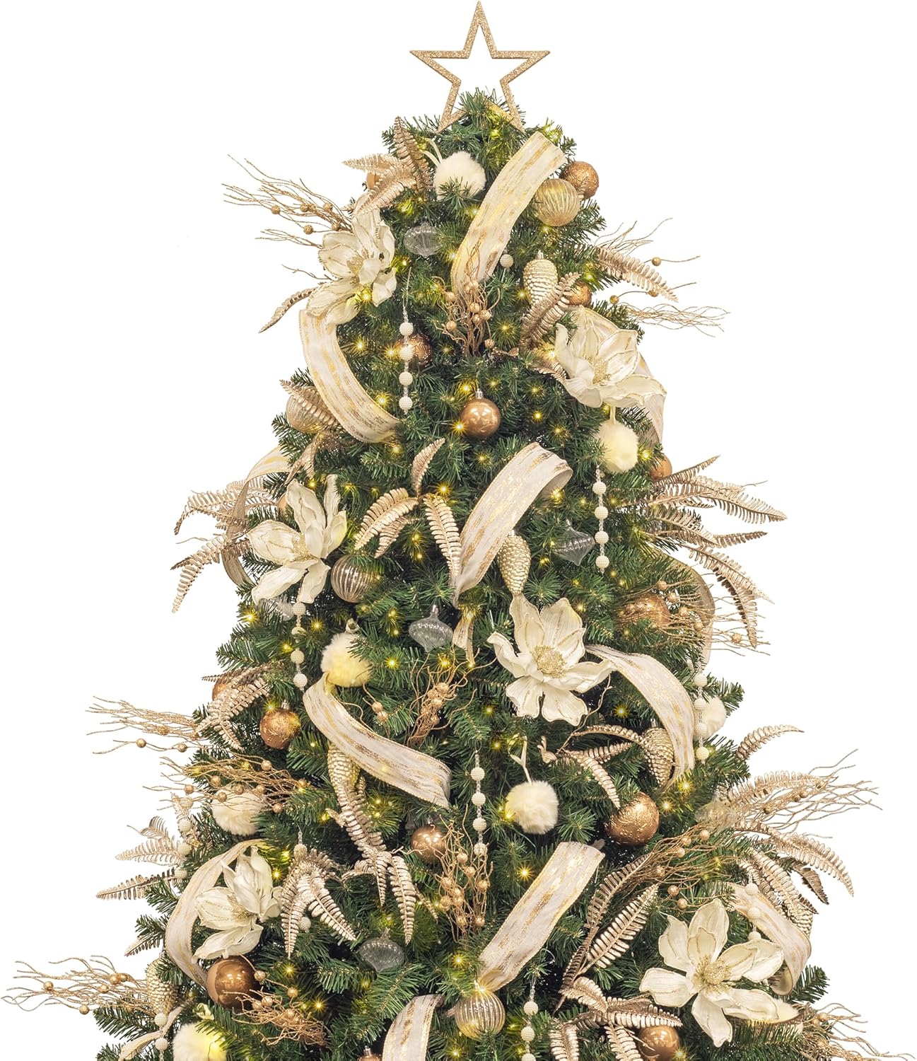 KI Store 6ft Christmas Tree with Ornaments and Lights Champagne All-in-ONE Completed Christmas Tree Decorations Including 6 Feet Full Tree, Ornaments, USB LED String Lights with Remote and Timer