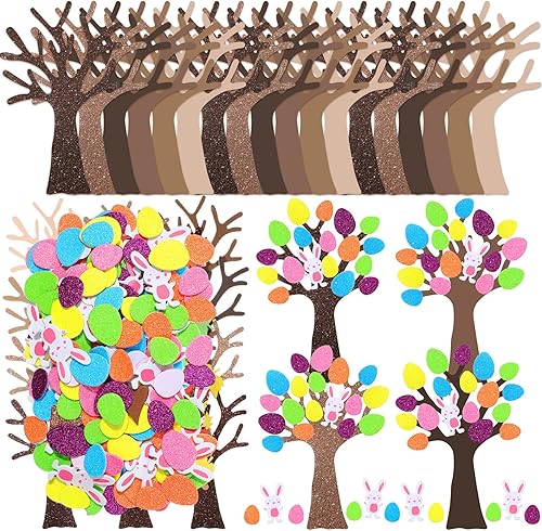 Woanger 224 calcomanías de espuma de Pascua para manualidades, huevo, conejo, conejo, autoadhesiva, árbol, calcomanía de Pascua con purpurina para
