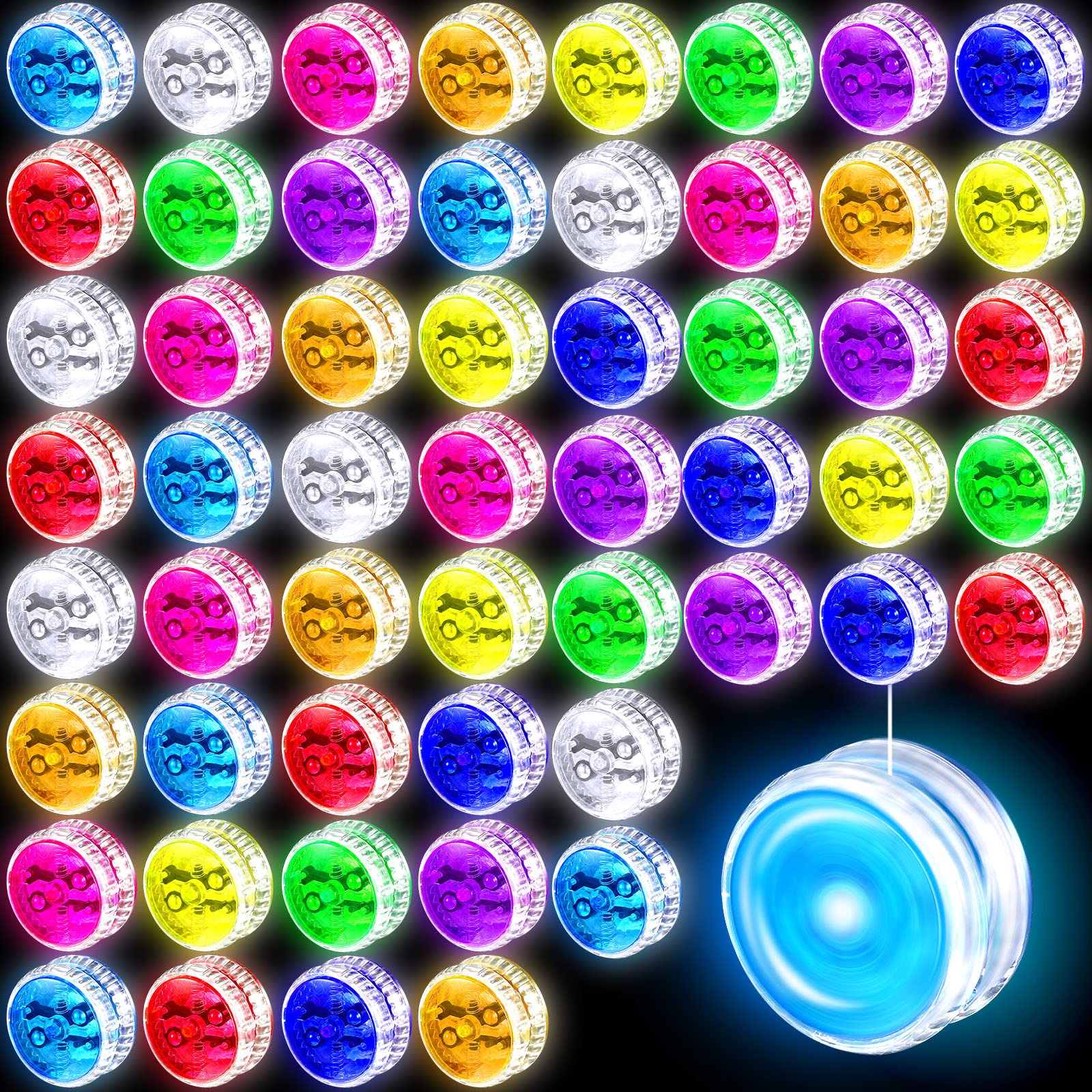 54 Pieces LED Light Up Yo Yo for Kids Plastic Bearing Responsive Trick Ball Beginner Level Yo Yo with LED Lights Colorful for Beginner Birthday Christmas Party Favors Goodie Bag Filler, Random Colors