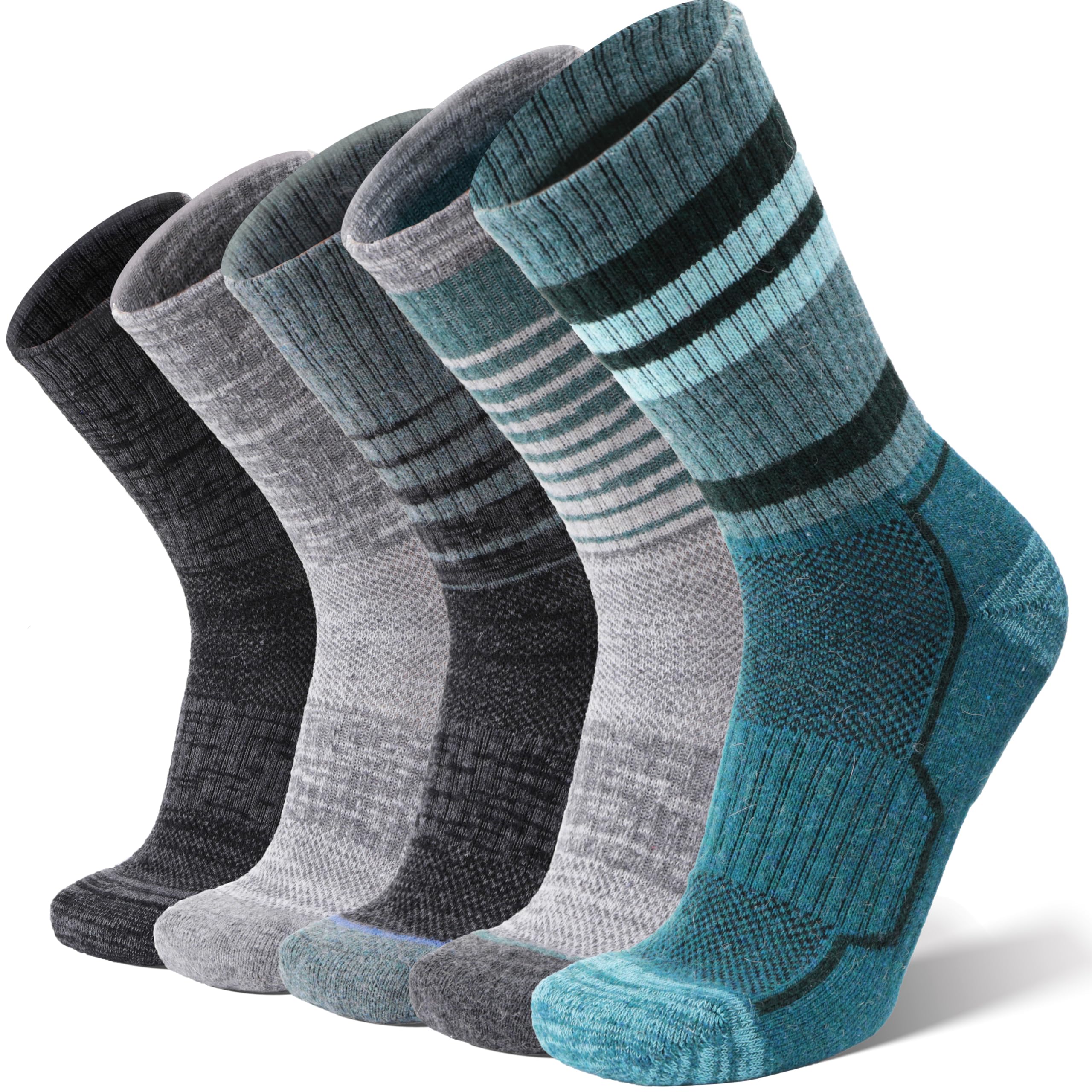 ANTSANG Merino Wool Hiking Socks for Men & Women 5 Pairs Thermal Warm Winter Thick Cushion Moisture Wicking Crew Boot Socks