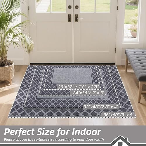 Miniatura 5 de BEQHAUSE Tapete para puerta atrapador de suciedad, antideslizante, absorbente, de bienvenida, de bajo perfil, lavable, para patas fangosas, entrada,