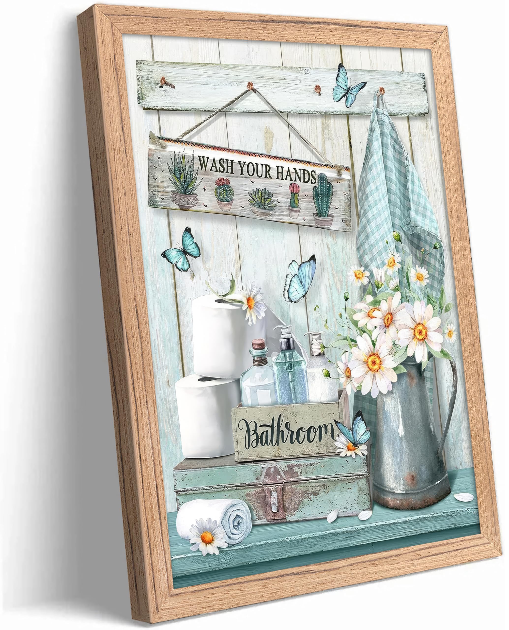 Framed Funny Bathroom Canvas Wall Art,Pink Daisy Floral Botanical Painting Picture Wall Decor,Minimalist Toilet Paper Flower Poster Print Artwork,for Restroom Toilet Home Decoration, — view 21