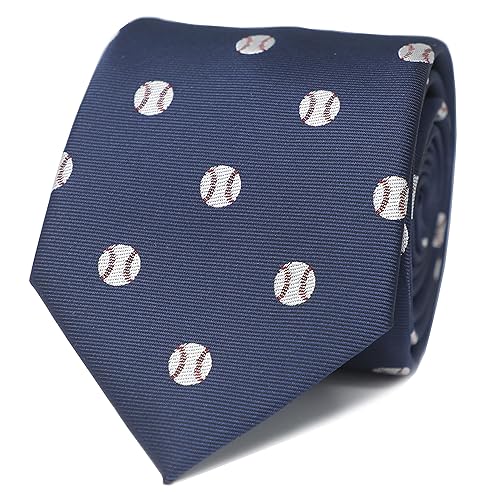 Sports Baseball Necktie With Box White Baseball Ball Navy Tie