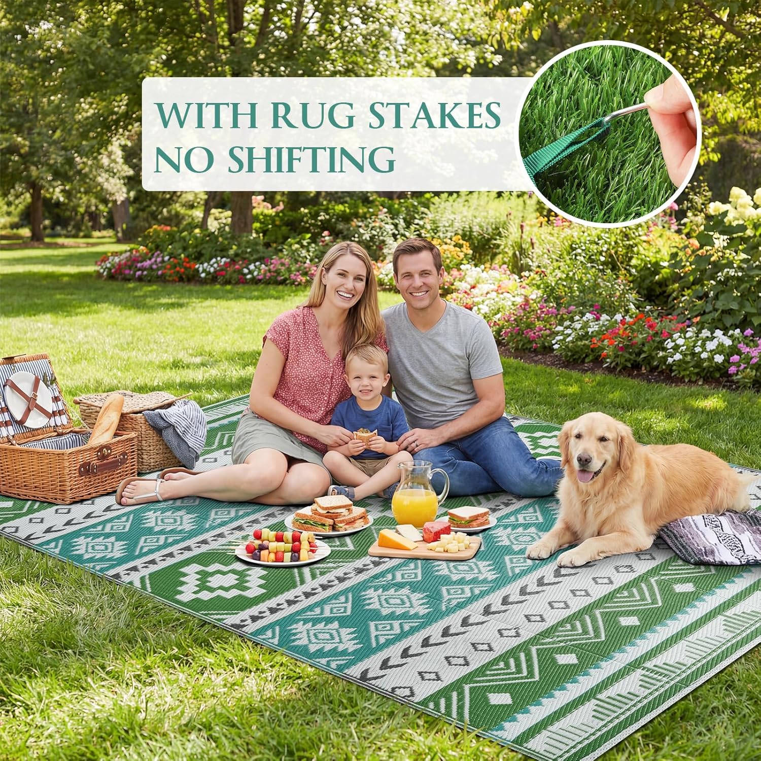 Outdoor Rug 5x8 ft Waterproof Reversible Plastic Straw Patio Camping Rug, Portable Indoor Outdoor RV Mat Carpet for Deck, Camper, Porch, Balcony, Backyard, Picnic, Blue