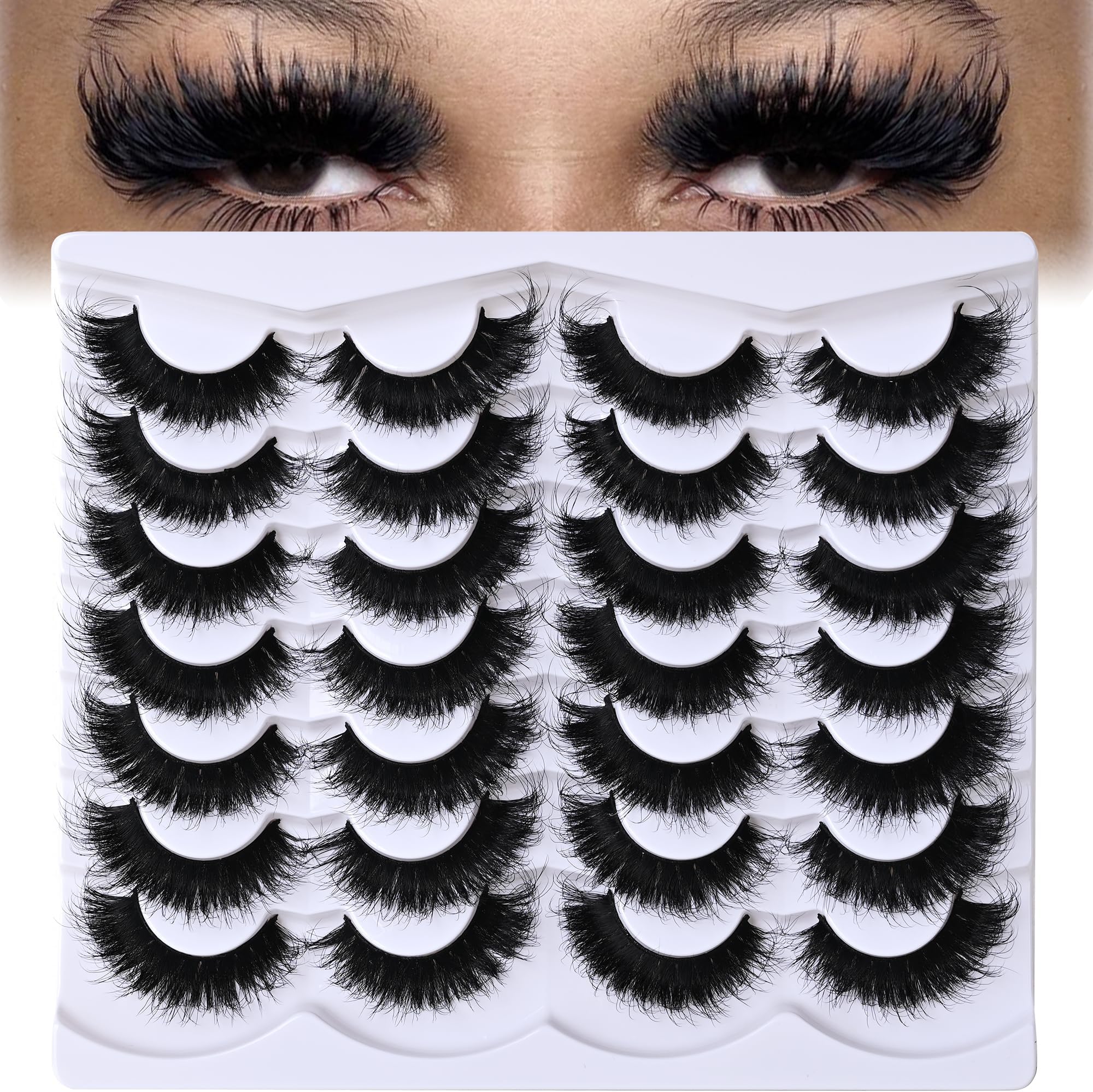 Wispy False Mink Lash Thick Long Lashes False Lashes Mega Look 5D Volume Dramatic 22mm Waterproof Soft Cat Eye Fake Eyelashes Pack by Yaiseiko（14 Pairs）