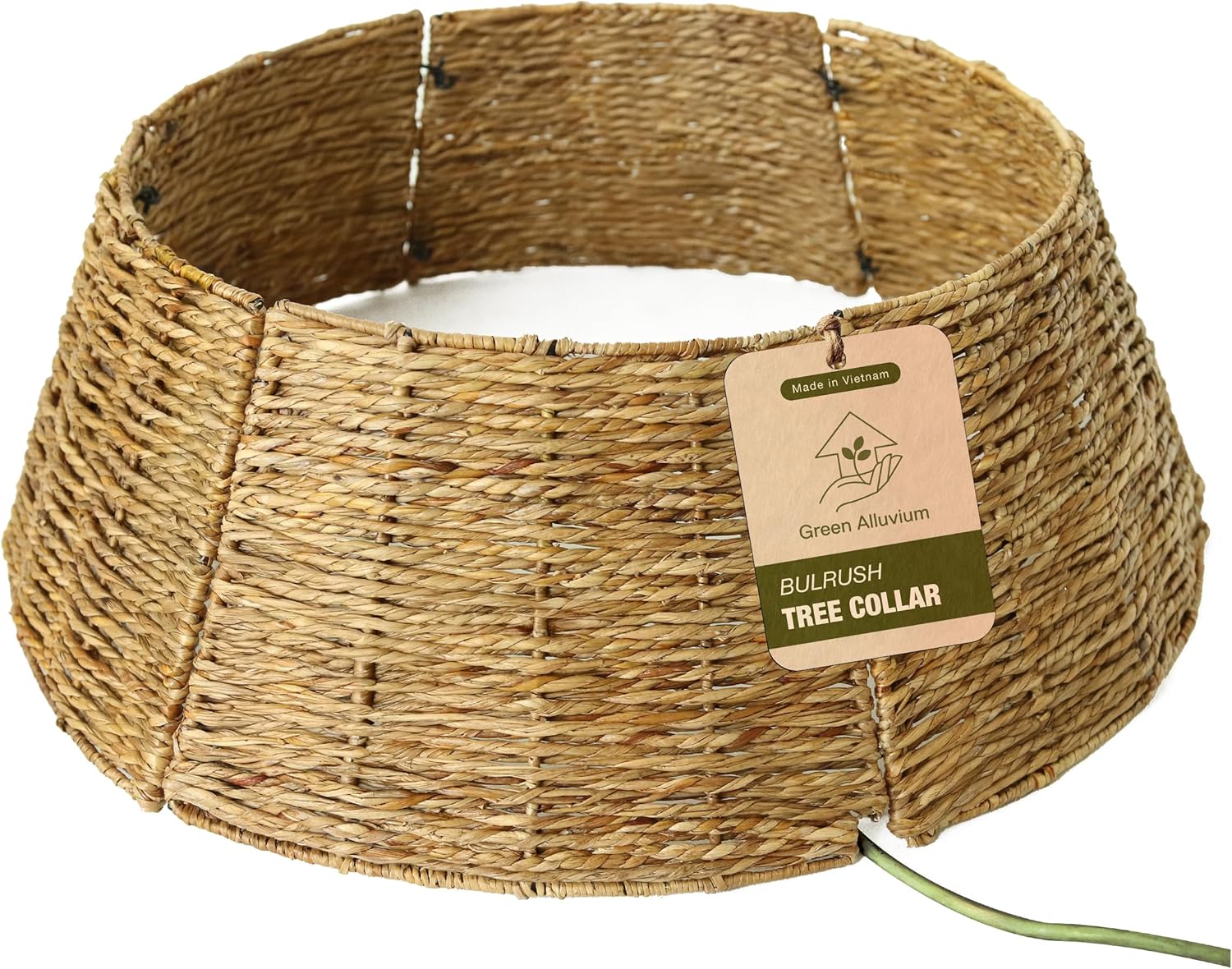 handwoven wicker christmas tree collar - adjustable foldable basket base with cord cut out, rustic farmhouse decorative cover for artificial & pencil trees
