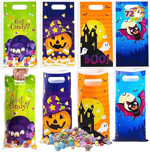 JOYIN 72 bolsas de Halloween para dulce o truco, bolsas de dulces de Halloween, bolsa de regalo de golosinas, 4 diseños de bolsas de plástico para