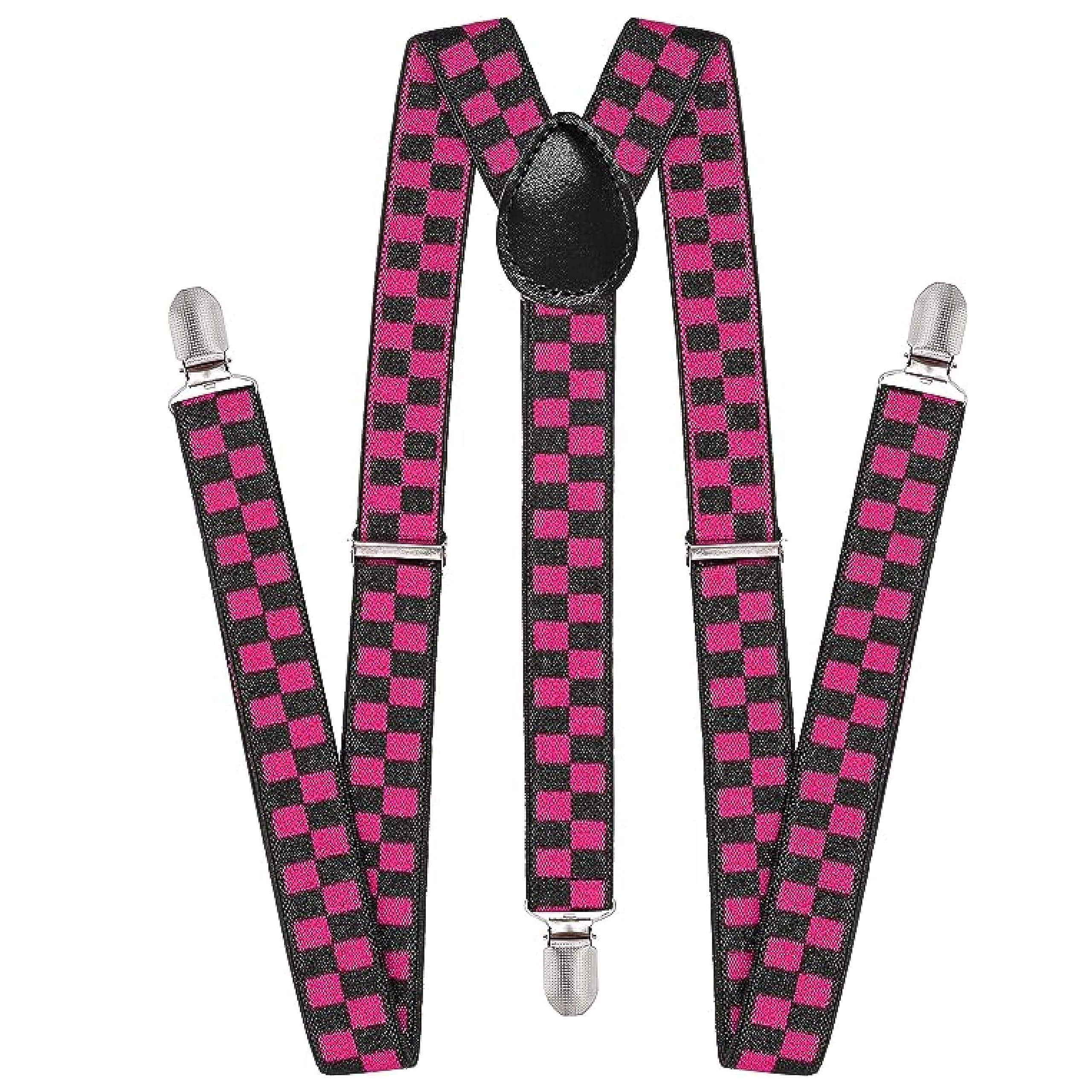 Lizzy Slim Adjustable Braces (Pink & Black Checkered)