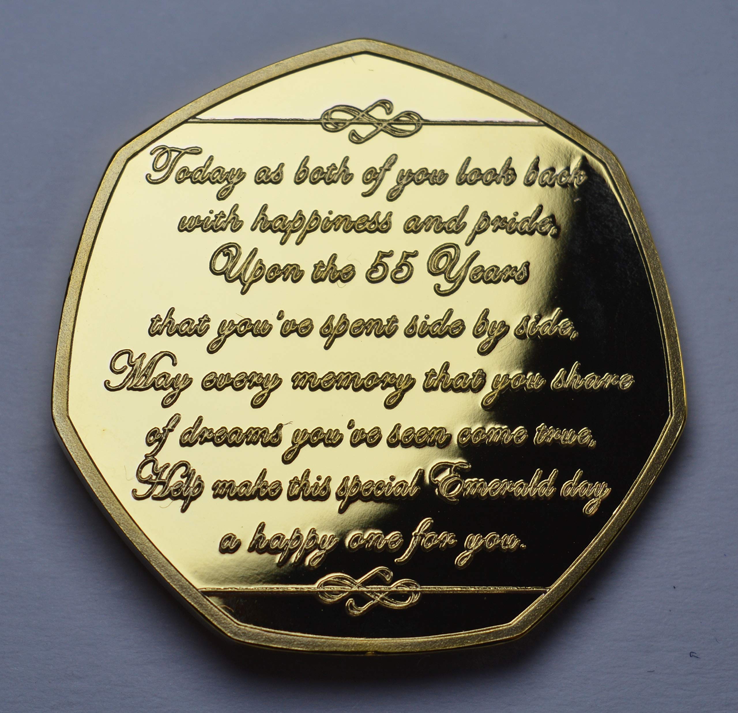 The Commemorative Coin Company Pair of 55TH EMERALD WEDDING ANNIVERSARY Silver & 24ct Gold Commemoratives with Diamante Gemstones. Display/Presentation Stand. Gift/Present 55 Years Together - Image 4