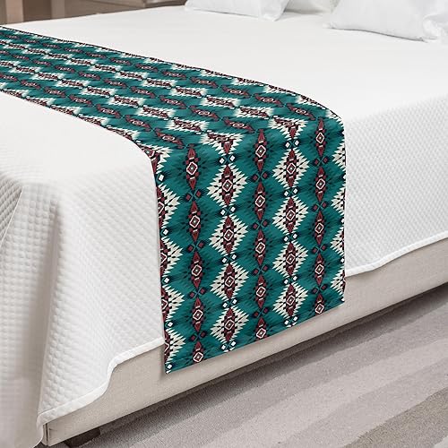 Lunarable Camino de cama geométrico, diseño azteca de formas triangulares, bufanda decorativa para hoteles, hogares y habitaciones de invitados,