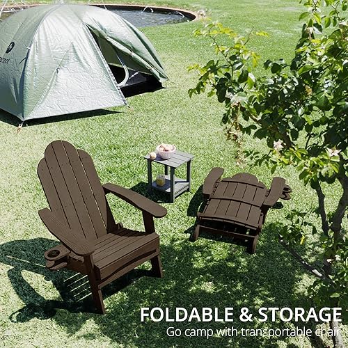 Miniatura 10 de LUE BONA Juego de 6 sillas plegables Adirondack Adirondack de polietileno negro resistentes a la intemperie modernas sillas de patio Adirondack de