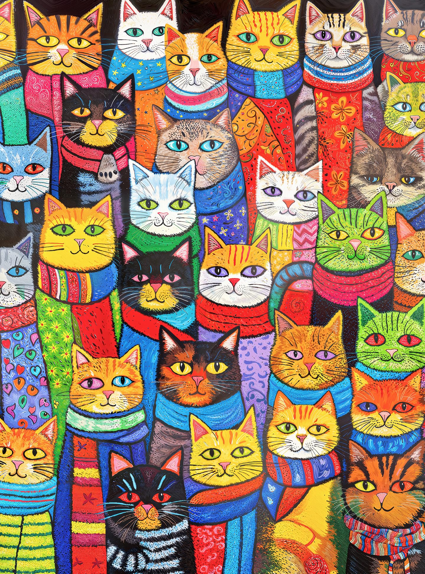 Cross & Glory - Cozy Cats & Colorful Scarves - 1000 Piece Jigsaw Puzzle for Adults | Whimsical Cat Puzzle | Vibrant and Challenging Puzzle for Cat Lovers