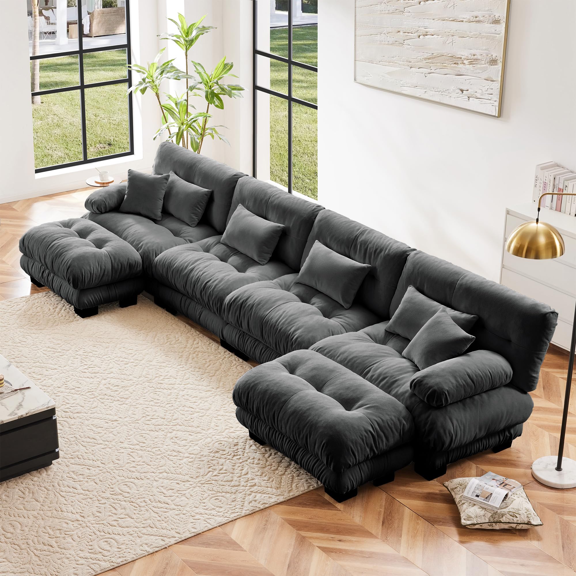 Setawix Luxury Modular Sectional Sofa Couch with Deep Seat,Oversized U-Shaped 4 Seater Sofas with Curved Armrest,Comfy Chenille Cloud Couch for Living