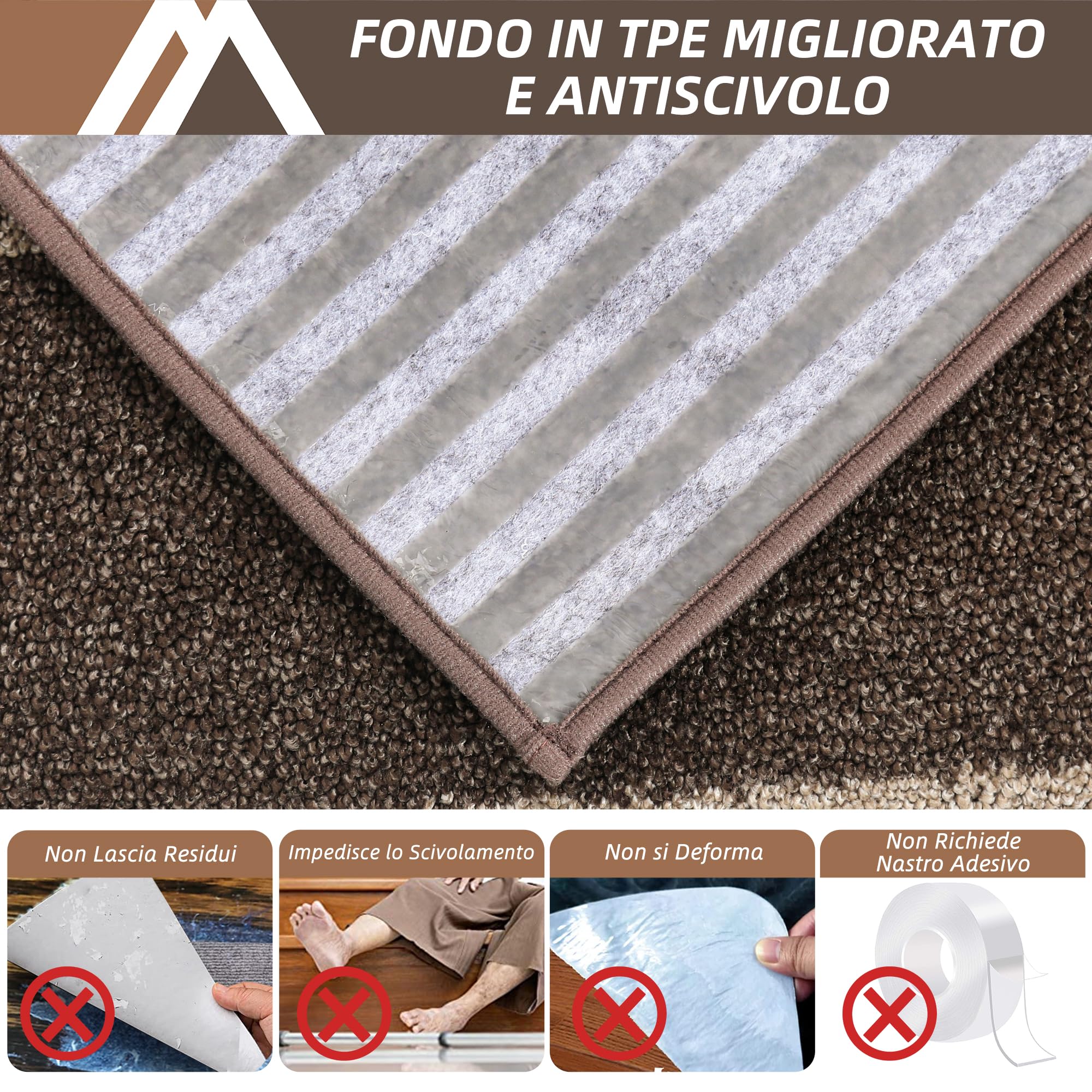 COSY HOMEER Tappetini Per Gradini, 70 x 22 cm, 4 Pezzi, Autoadesivi Tappeto Per Scale Antiscivolo Retro in TPE Lavabili in Lavatrice 100% Poliestere, Marrone