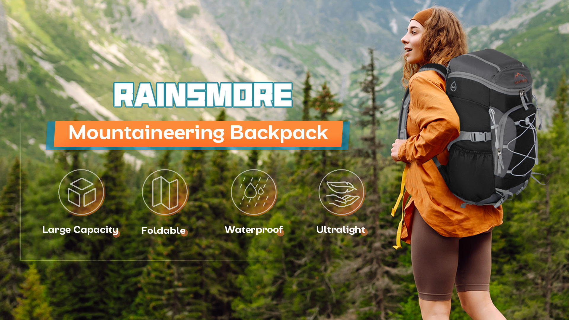 RAINSMORE Foldable Hiking Backpack for Women Men Packable Camping Backpack 40L Waterproof Hiking Daypack Bag Lightweight Collapsible Daypack for Travel Trekking Mountaineering Large Capacity Black : Sports & Outdoors