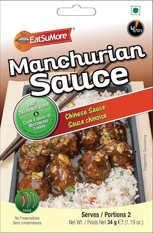 EATSUMORE Indo Chinese Manchurian Black Bean Garlic Sauce, 3.6 Oz (Pack of 3), No Preservatives Easy to Cook, Vegan, Microwavable, Instant Mix, Ready to Cook, Cooks in 3 mins