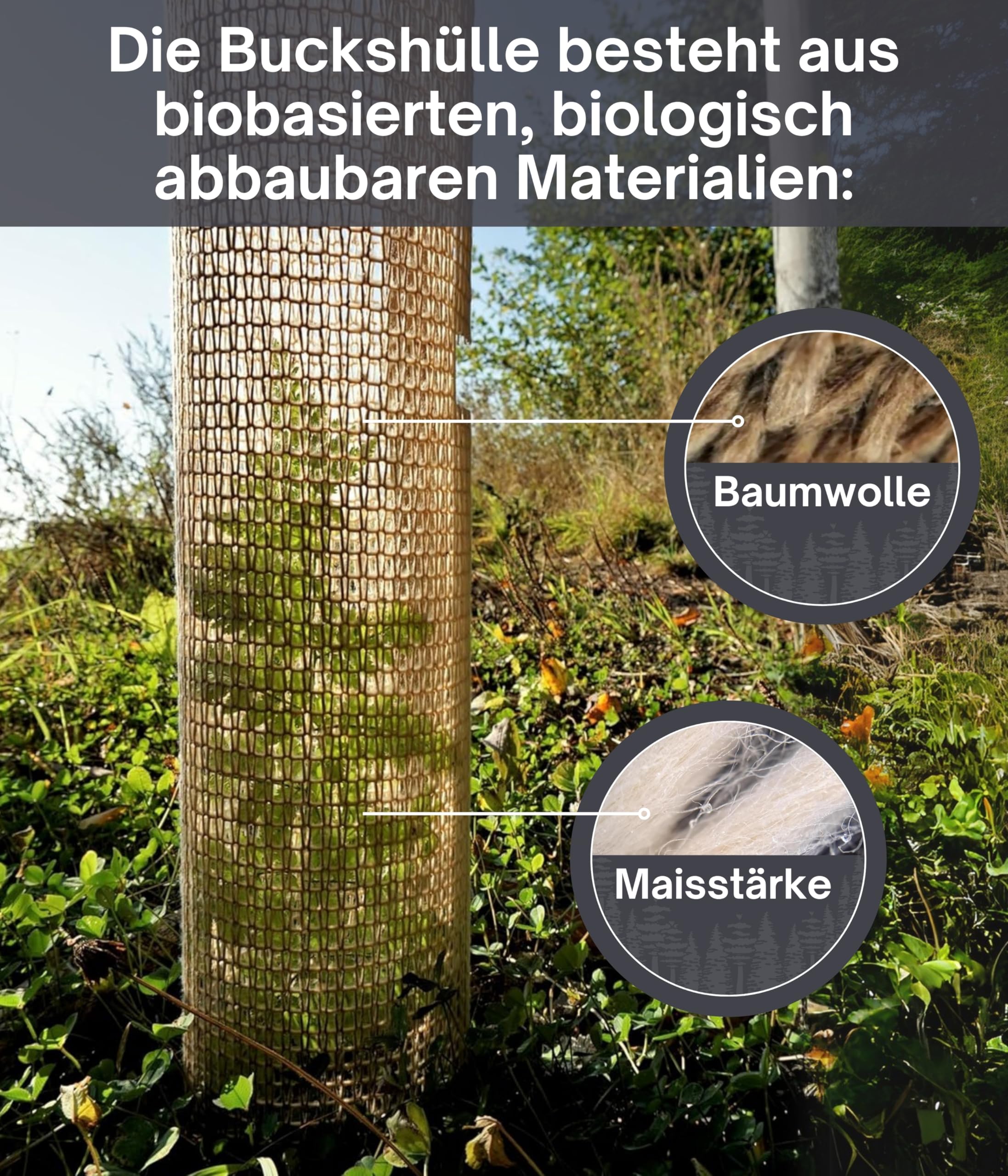 Baumschutz (25 Stück) - BIOLOGISCH ABBAUBAR - Baumschutz Wilderverbiss - Wuchshülle aus Baumwolle & Maisstärke - Fegeschutz - Baumschutz Stamm - Verbissschutz für Bäume - Easy Setup