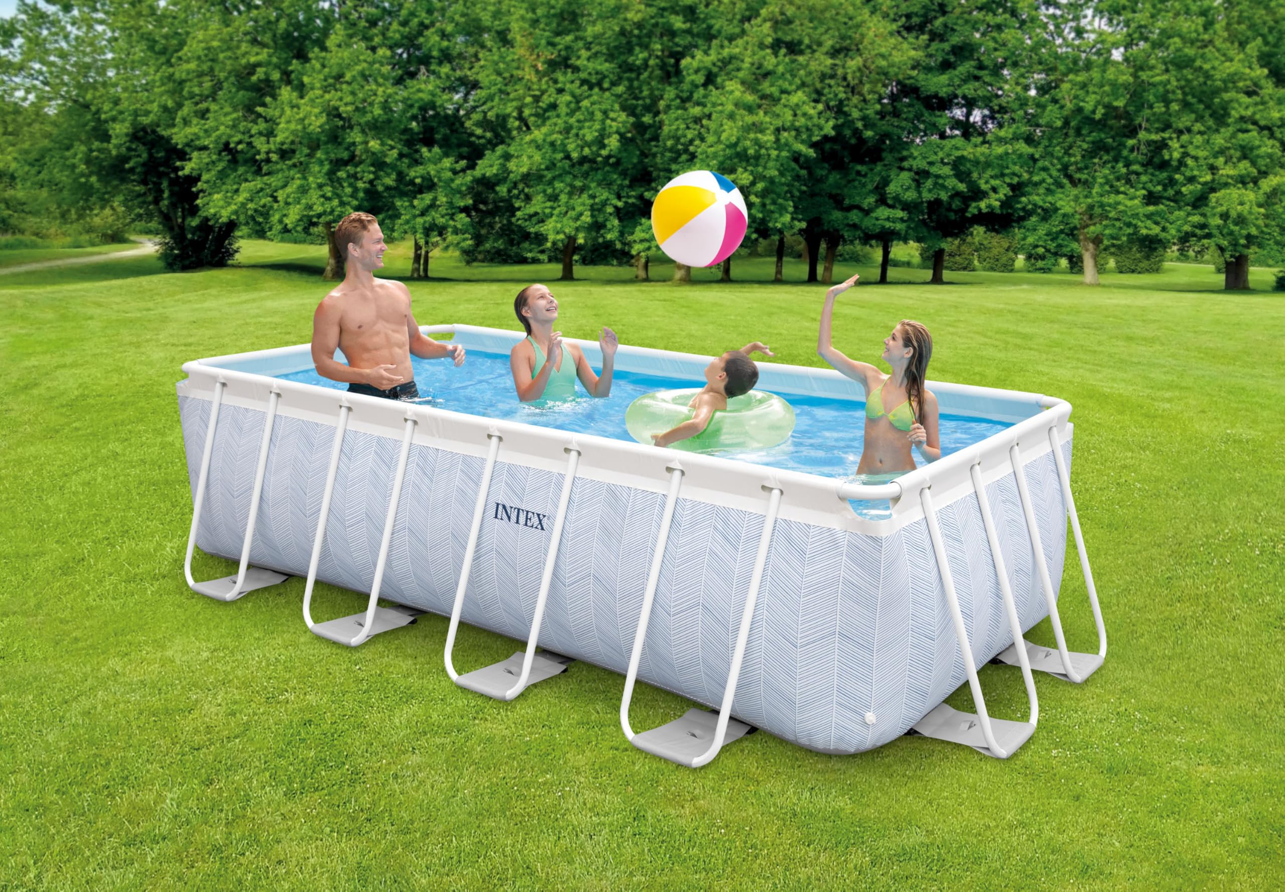 Intex - 26780NP - Kit Piscine Tubulaire rectangulaire Chevron (L) 4,00 x (l) 2,00 x (h) 1,00m