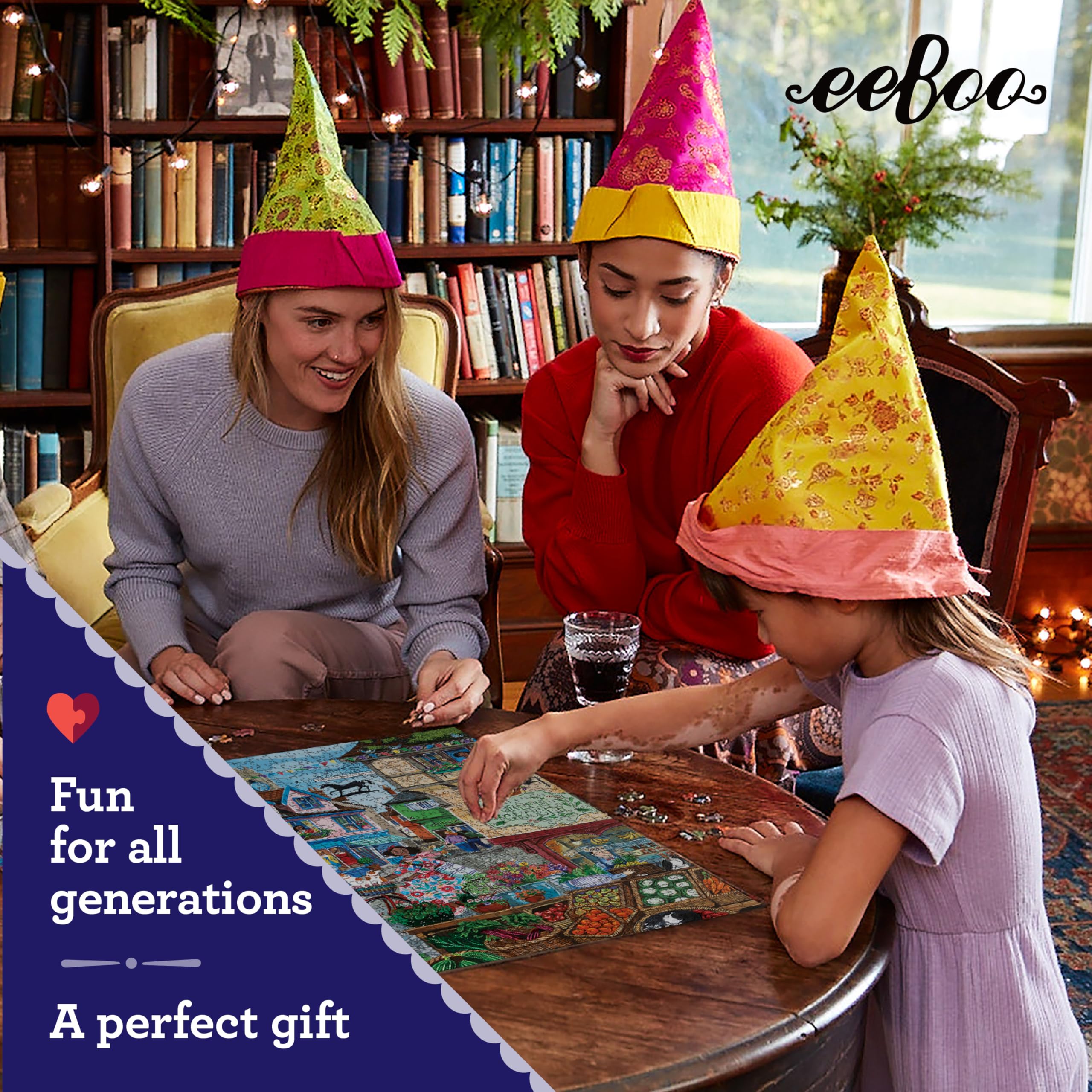 Eeboo Puzzle mit 1000 Teilen Village by The Sea – Puzzle für Erwachsene, 1000 Teile aus Karton – Maße des Puzzles 58,4 cm x 58,4 cm