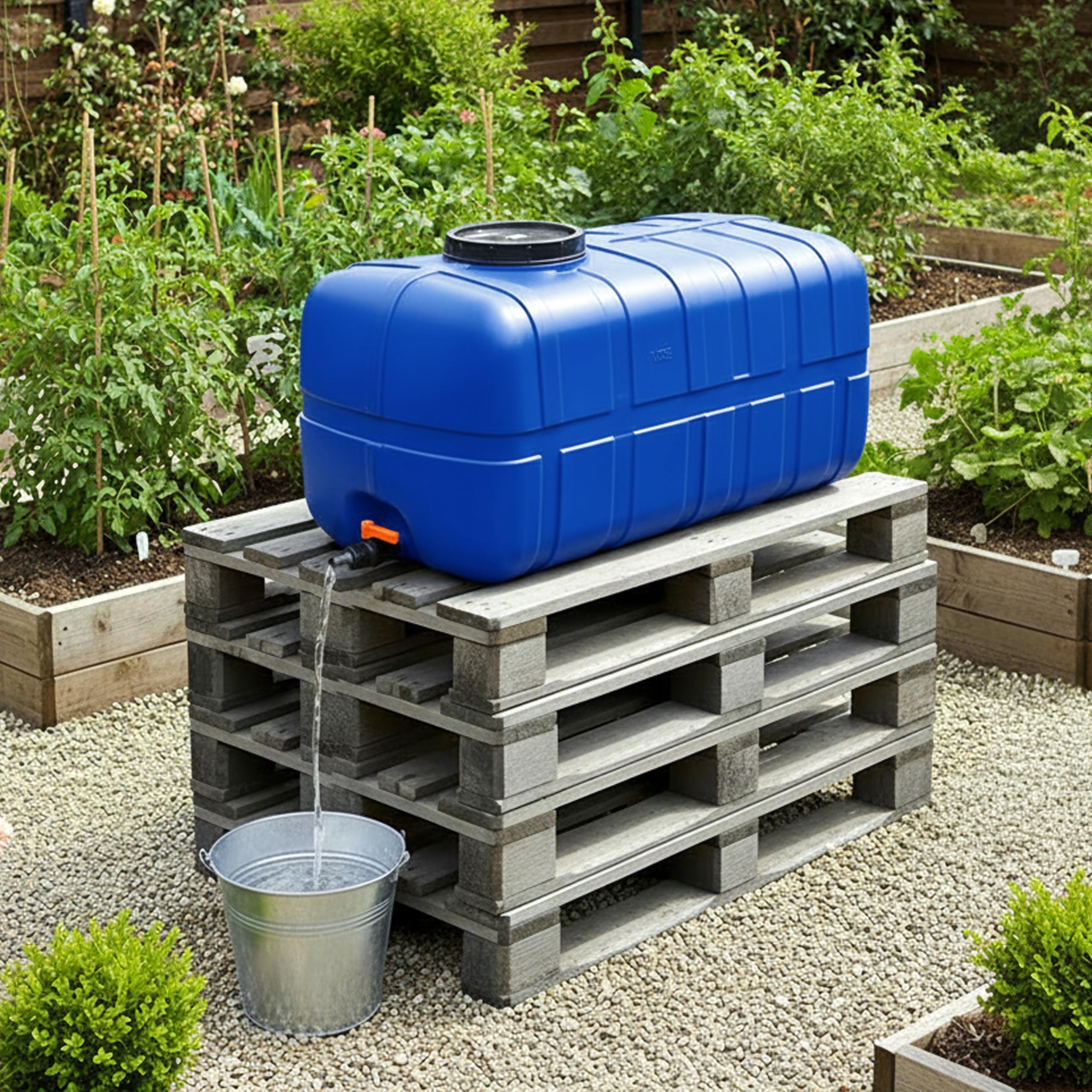 Garronda Depósito de Agua 150 litros con Tapa y Grifo – Tanque de Agua Potable de Plástico para Almacenamiento Doméstico, Industrial y como Bidon Agua para Camper GD-0098