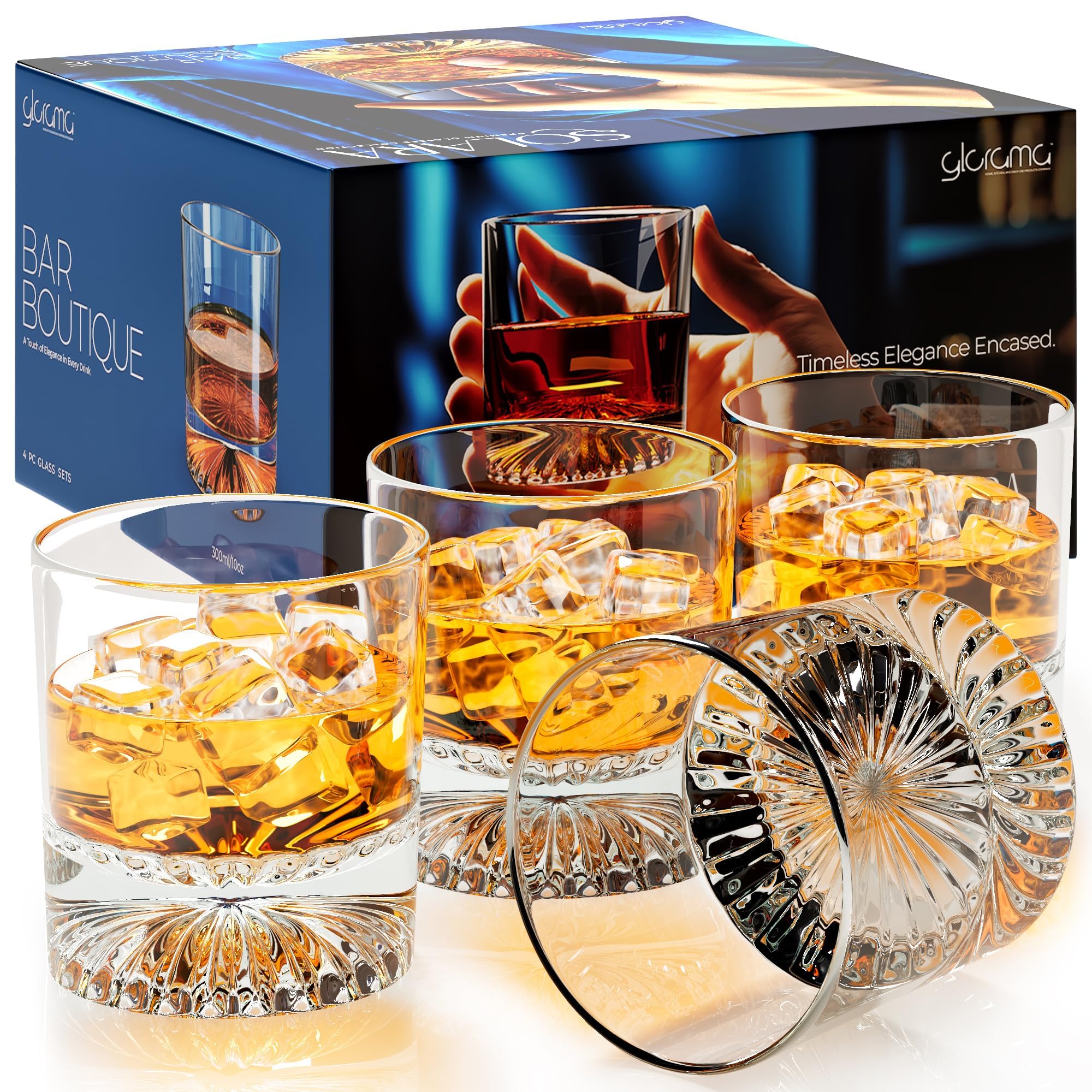 Premium Old Fashioned Whiskey Glasses with Heavy Bottom – Vintage Bar Drinkware for a Cocktail, Bourbon, or Scotch – Durable Crystal Rocks Glass – Set of 4, 10 oz