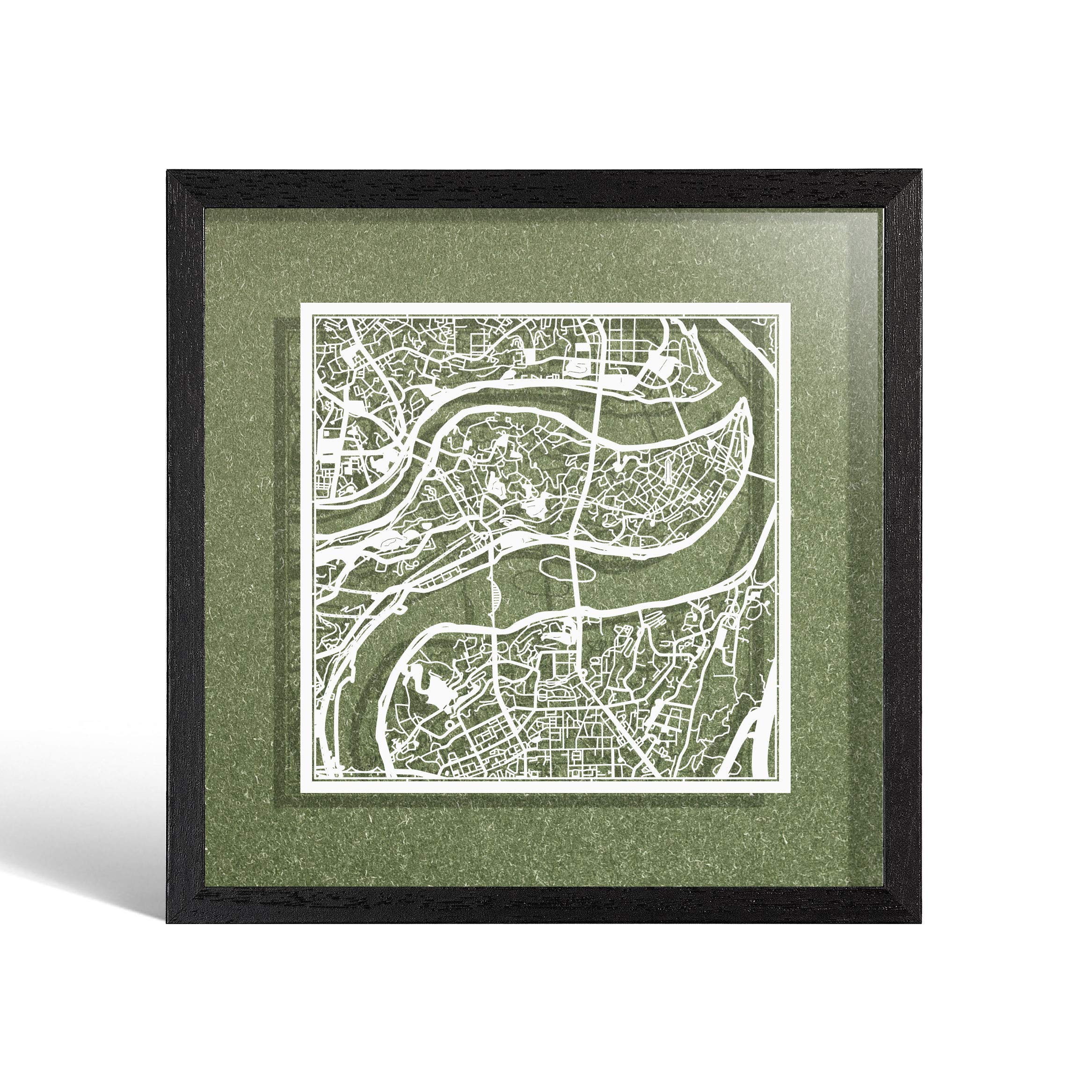 O3 DESIGN STUDIO Chongqing Marco de Papel para mapas, White map, Black frame, 9x9 inches, Gift Boxed, 4 background color, self-changing, Paper Art