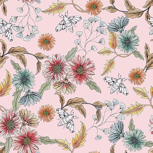 VEELIKE Buzzing Bees Daisy - Papel tapiz floral de margaritas removible para dormitorio, habitación de niñas, guardería, 17.7 x 118 pulgadas, papel