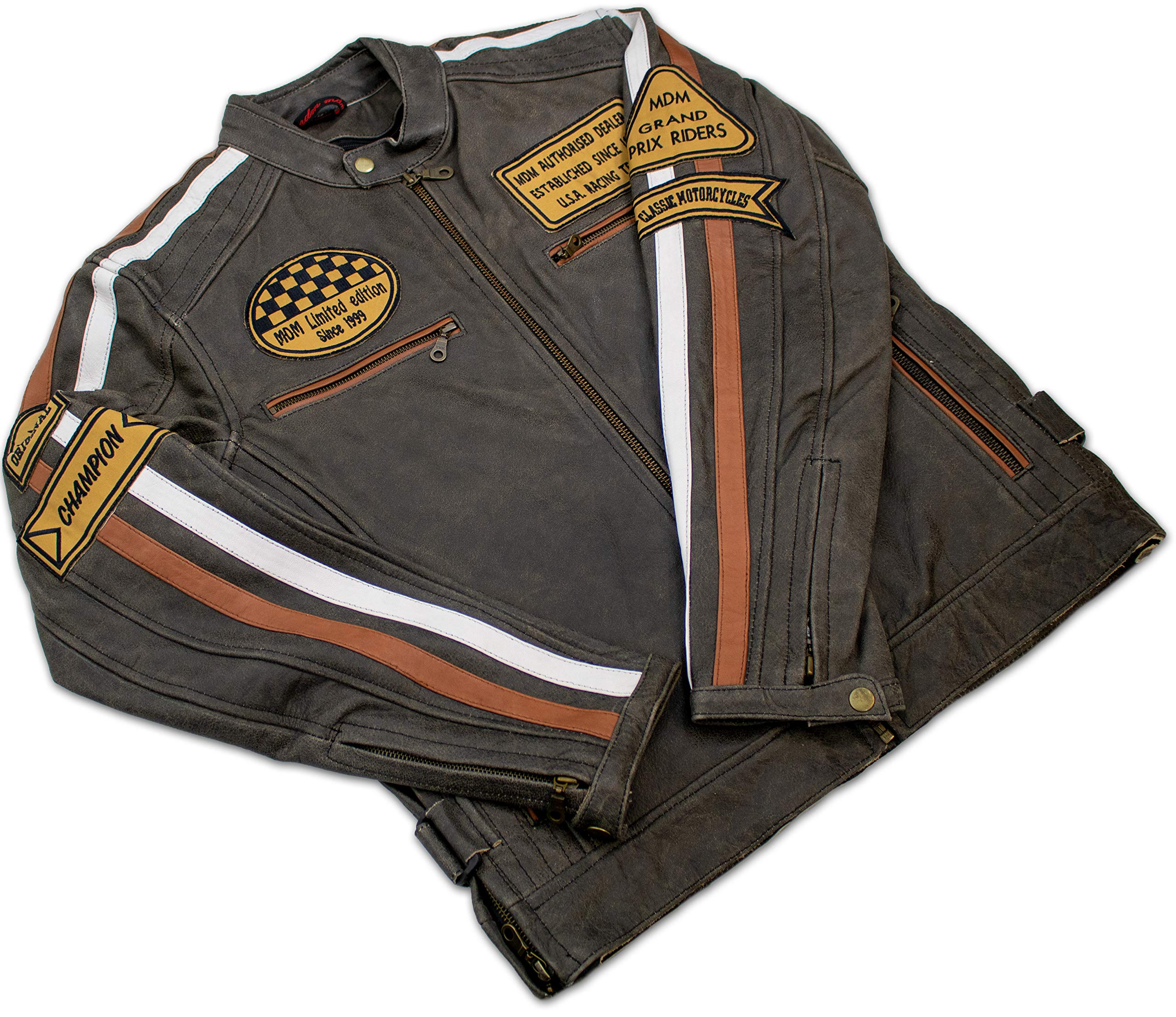 MDM Herren Retro Motorrad Lederjacke