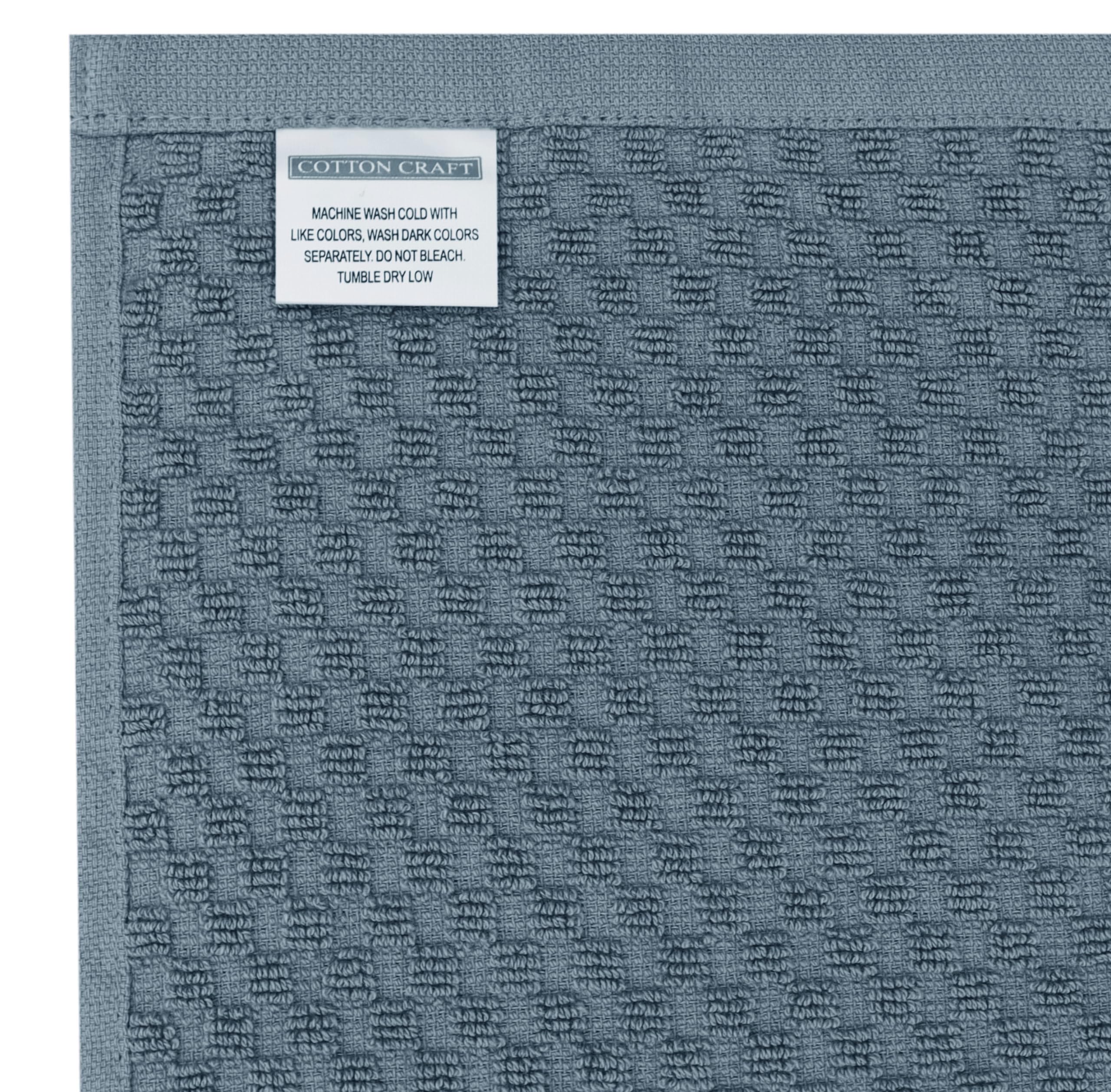 COTTON CRAFT Set di 12 strofinacci in spugna, 100% cotone, trama a nido d'ape, morbidi, assorbenti, ad asciugatura rapida, a basso contenuto di lanugine, riutilizzabili, per bar, 40,6 x 71 cm, blu