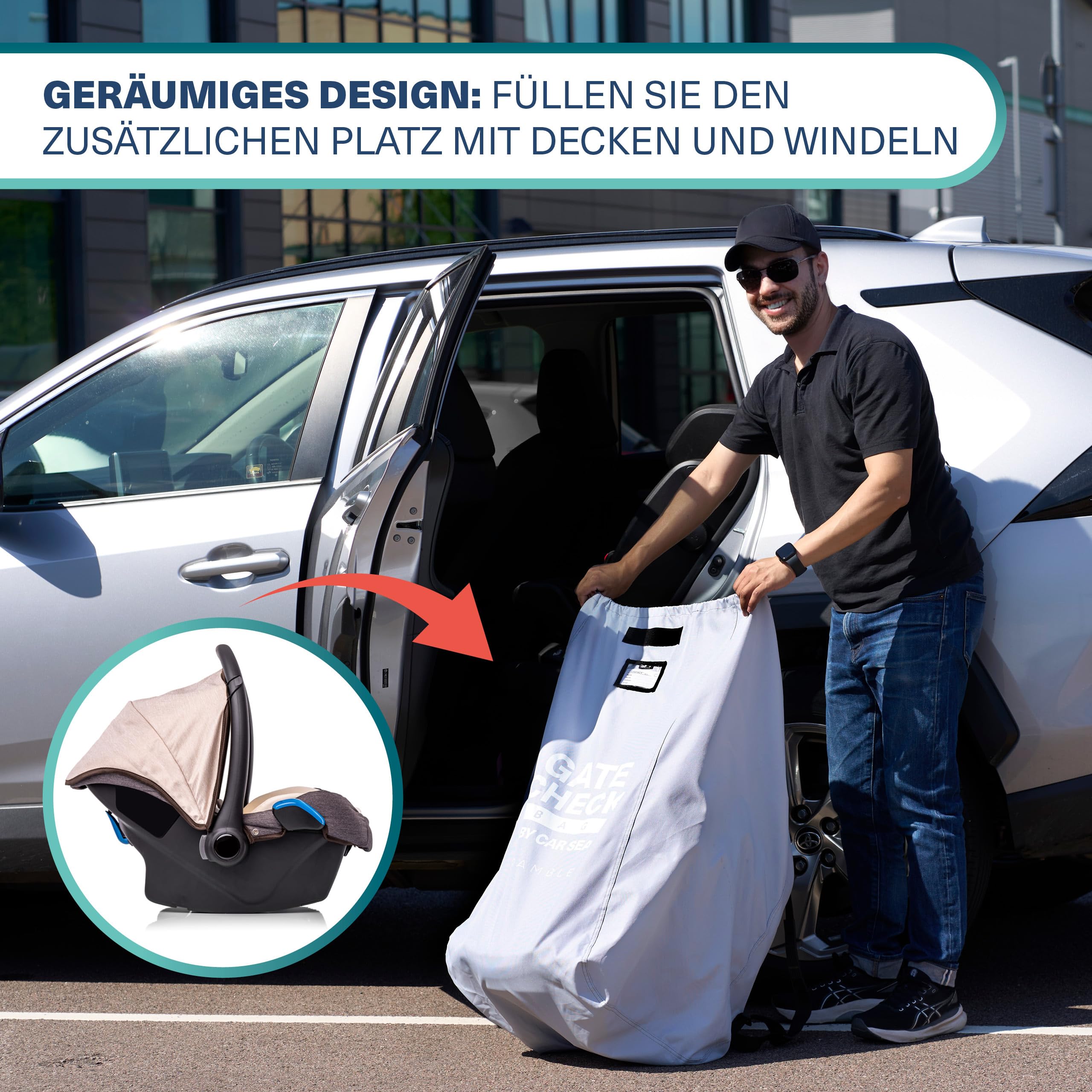 Bramble – Reisetasche für Autositze zum Einchecken am Flugzeuggate – Autositzbezug für Reisen am Flughafen – Wasserabweisende, schützende Transporttasche (Grau)