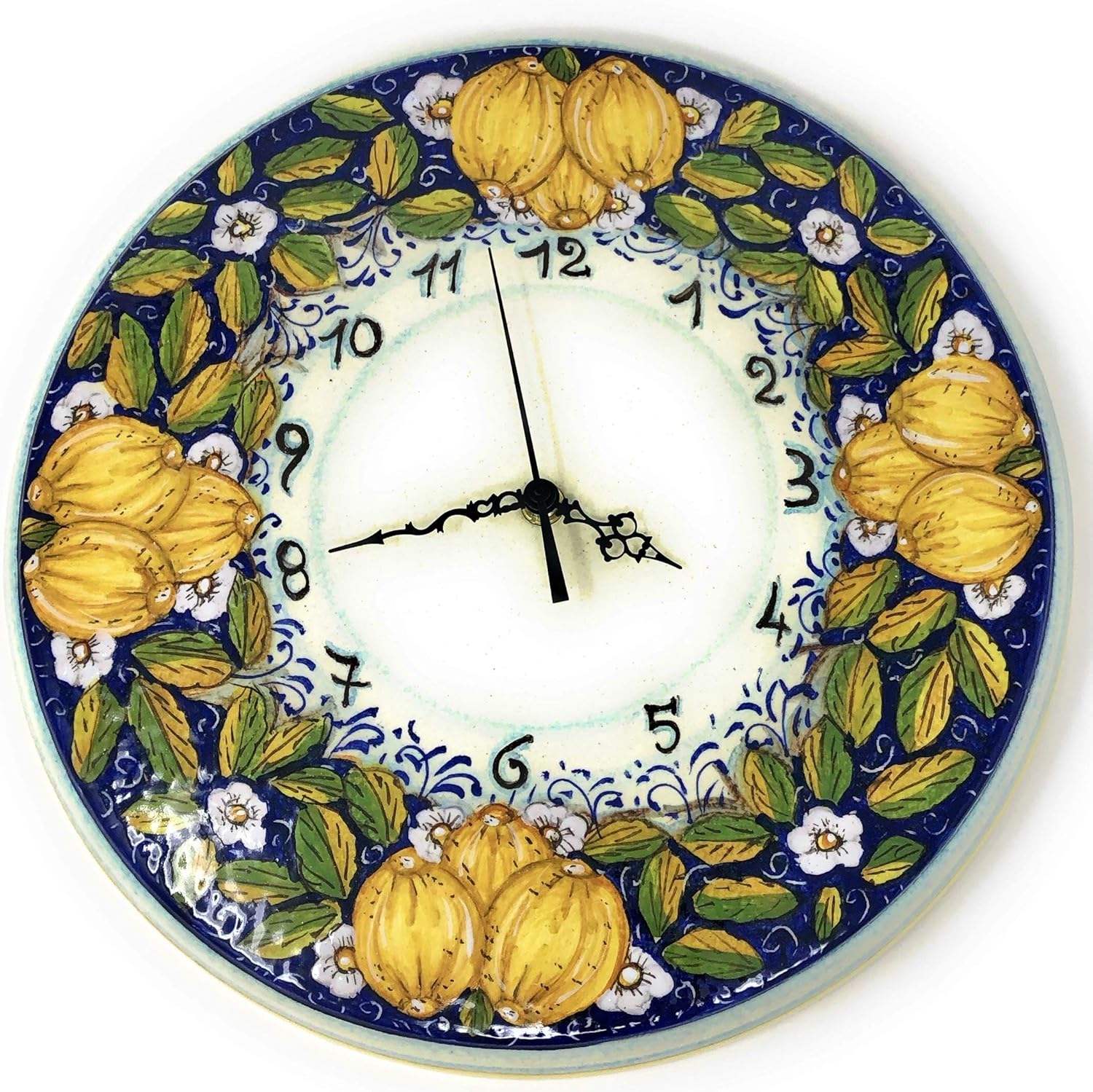 CERAMICHE D'ARTE PARRINI - Italian Ceramic Wall Round Clock Art Pottery Hand Painted Decorated Lemons Made in Italy Tuscan