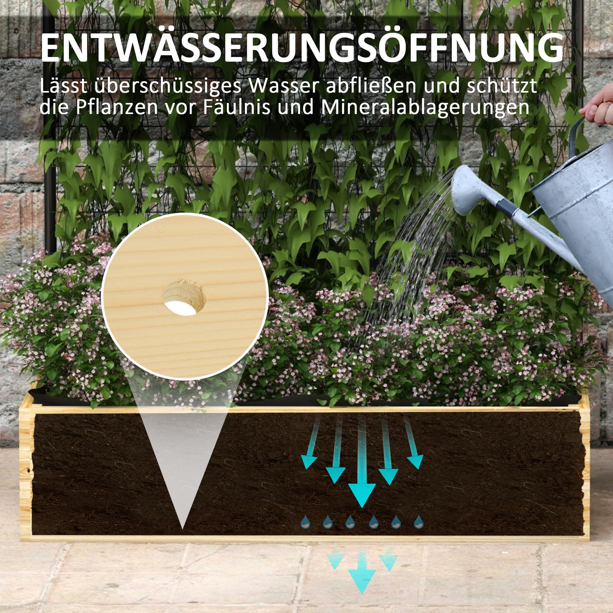 Outsunny Hochbeet mit Rankhilfe Pflanzkasten 80 x 38 x 145 cm Naturholz | Kräuterbeet, Blumenkasten mit Rankgitter, Garten, Balkon