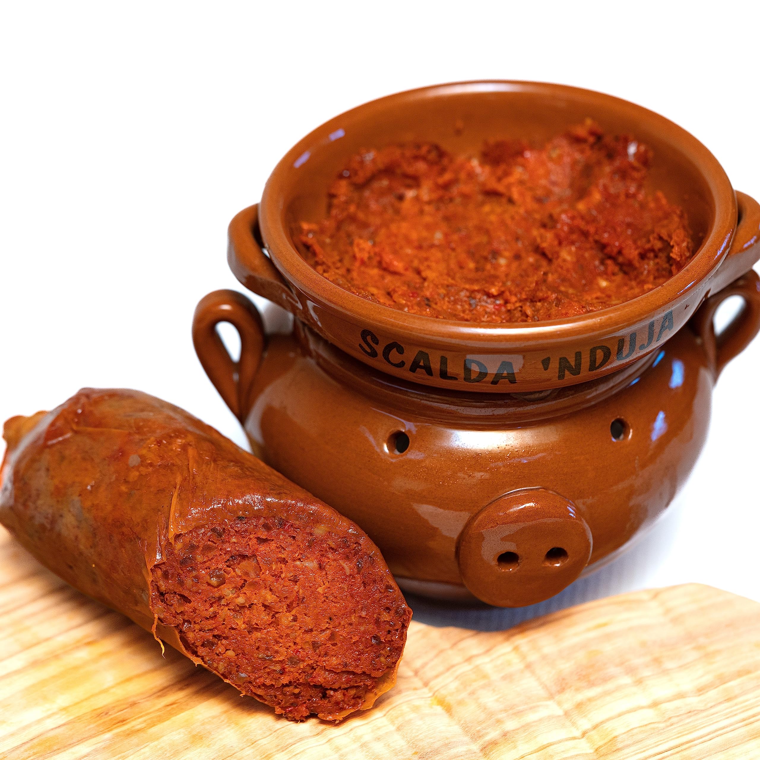 Box Calabrais: Guanciale Calabrais 400g et Nduja de Spilinga 250g - Charcuteries Artisanales Calabraises, Idéales pour Recettes Traditionnelles et Panier cadeau - Saveurs méditerranéennes