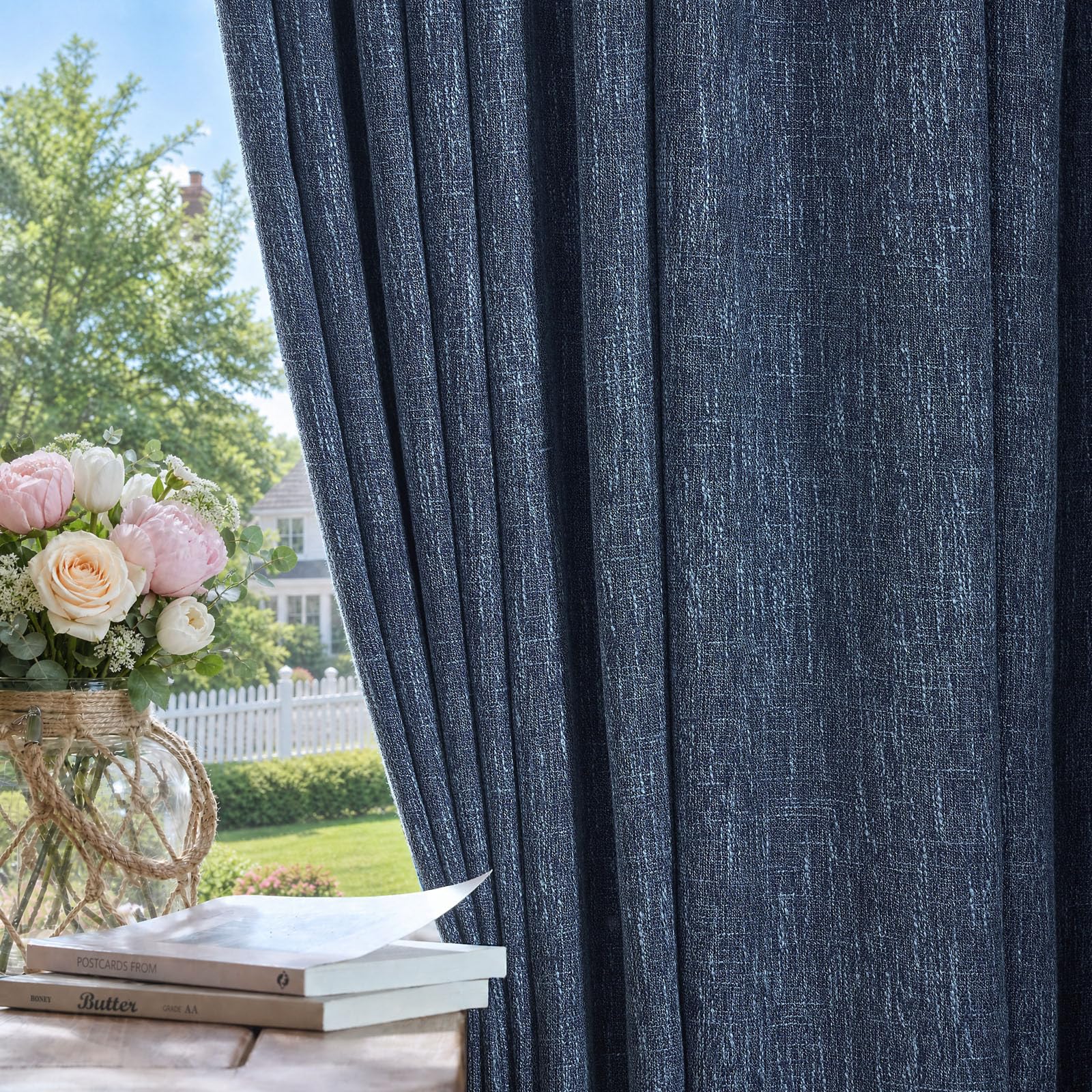 Amazon.com: jinchan Burlap Linen Look Curtains 84 Inches Long Blue