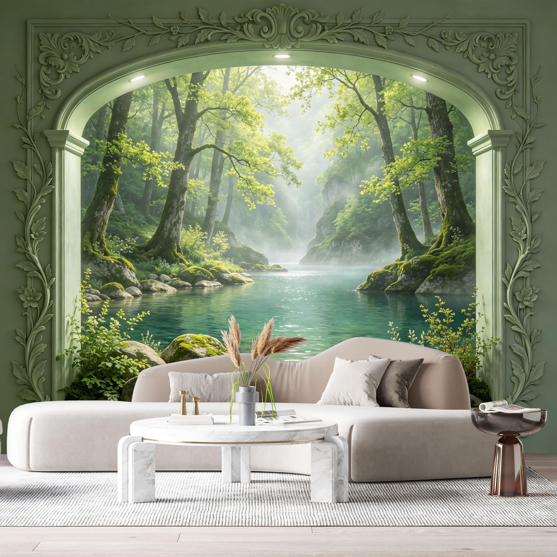 Custom Size Wall Murals Forest Lake Landscape Neoclassical 3D Trompe L'Oeil SelfAdhesiveWall Fabric Removable Wallpaper Wall Decor for Living Room Bedroom Bathroom