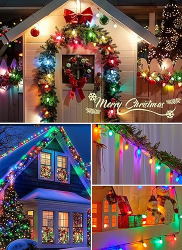 Miniatura 7 de Luces LED vintage C9 de Navidad para exteriores, 100 pies de cadena de luces C9 con 50 bombillas C9 inastillables, luces de árbol de Navidad