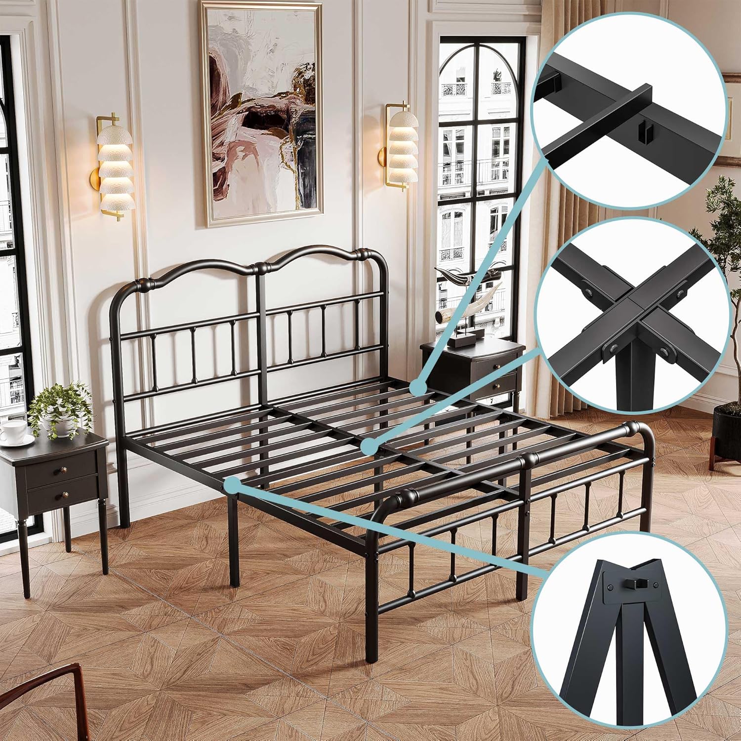 Queen Size Bed Frame with Headboard and Footboard, 14 Inch High, No Box Spring Needed Heavy Duty Metal Platform Bedframe, Noise Free - Image 5