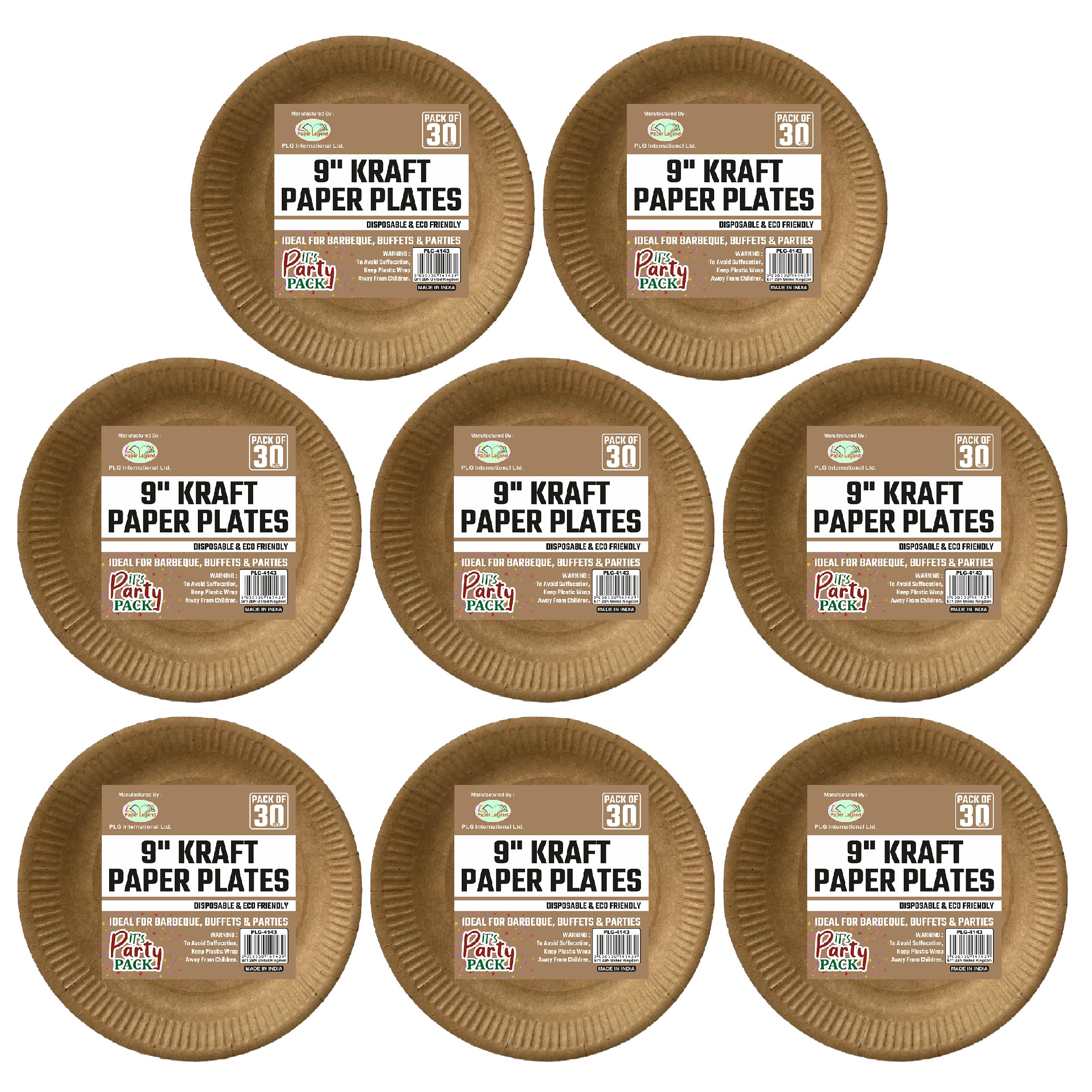 9” Kraft Paper Plates - Eco Friendly Disposable 23cm Round Strong & Sturdy Plates - Natural Brown Tableware for Indoor & Outdoor Events for Parties Picnic, BBQs & Daily Use (240 Plates)