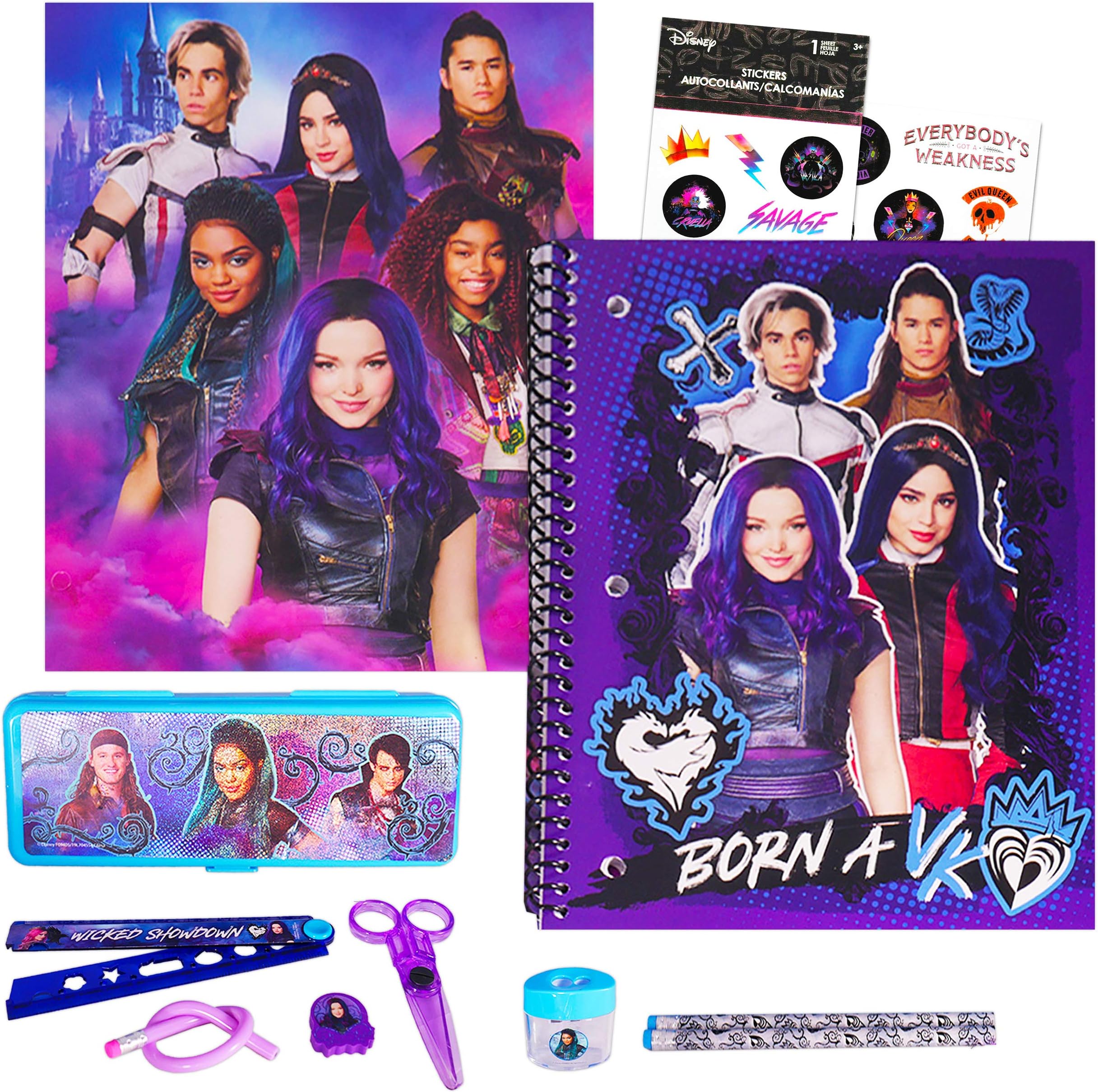 Disney Descendants Activity Super Set for Kids Bundle - Descendants Writing Classroom Supplies Folder, Notebook, Eraser, and More with Disney Villain Stickers (Descendants School Supplies)