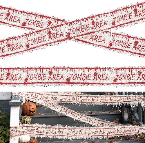 4" x82' Fabric Halloween Bloody Caution Tape, Zombie Area Warning Drape