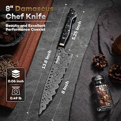 Miniatura 7 de Huusk Cuchillo de chef Damasco de 8 pulgadas, cuchillo de cocina japonés súper afilado Damasco VG-10, cuchillos de cocina profesionales con mango