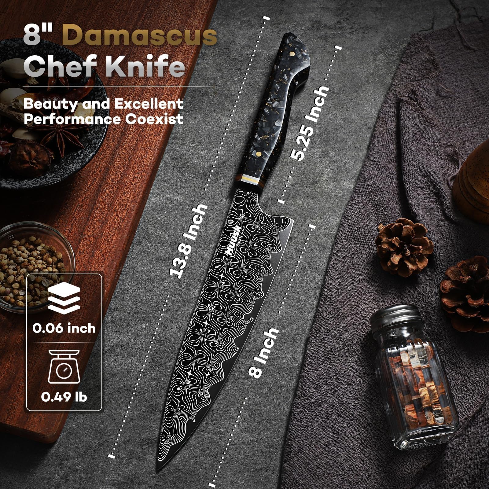 Huusk Damascus Chef Knife 8 Inch, Super Sharp Japanese Kitchen Knives — Amazon image 7